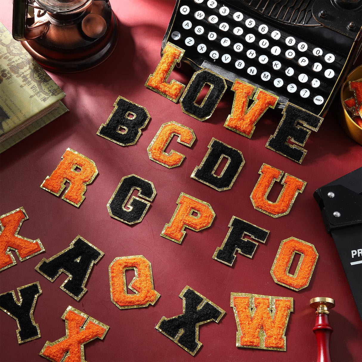 WILLBOND 52 Pcs Chenille Letter Patches Bulk Self Adhesive Letter Patches for Backpacks Stick on Letters Embroidered Applique Patch for Clothing Hats Halloween Christmas Supplies(Black, Orange)