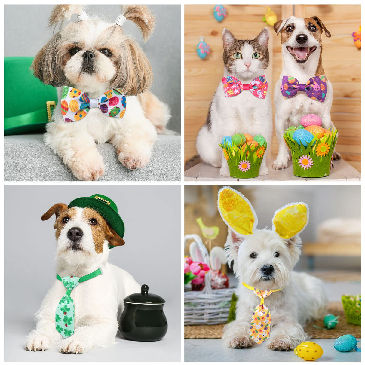 Reginary 80 Pieces St Patricks Day and Easter Dog Bow Tie Collar Set Include 40 Dog Neckties and 40 Pet Collar St. Patrick's Day and Easter Adjustable Pet Grooming Accessories for Small Medium Cat