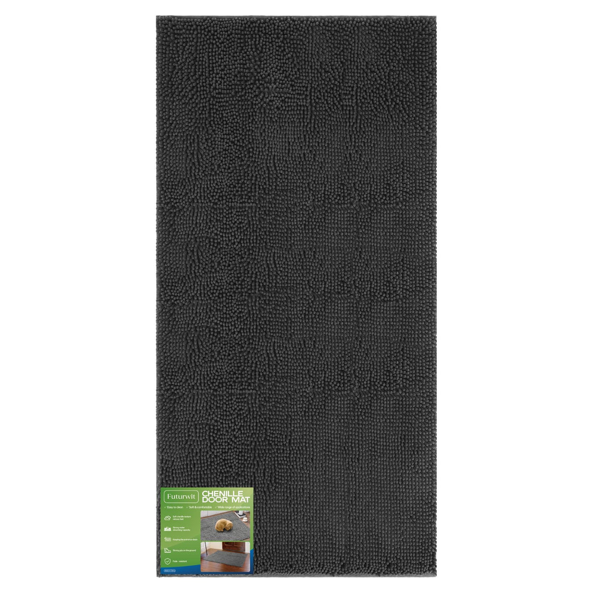 Futurwit Dog Door Mat for Muddy Paws, 72" x 36" Chenille Absorbent Front Door Mat Inside, Large Runner Mud Mat for Dogs, Trap Dirt Washable Non Slip Outdoor Indoor Entrance Doormats, Grey