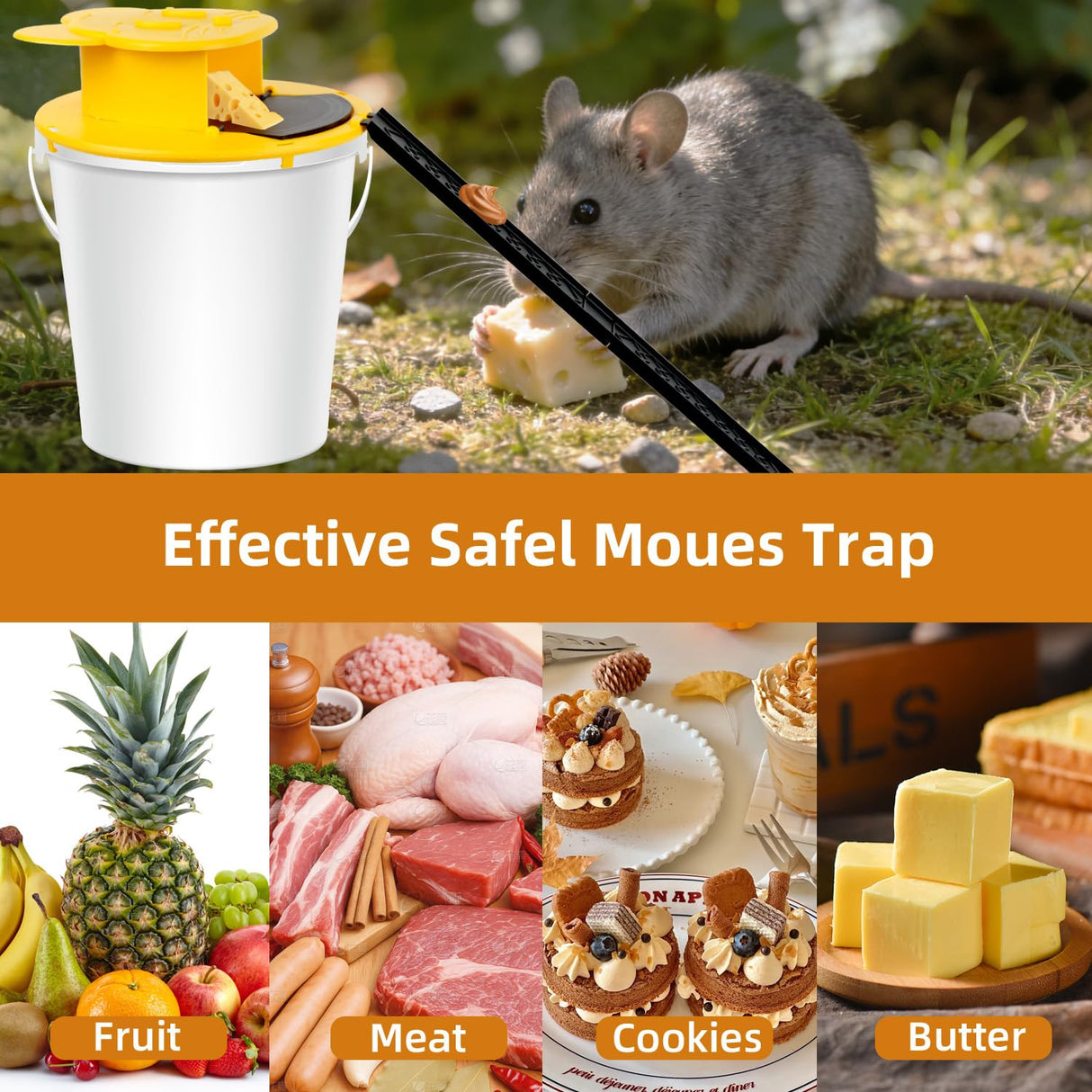 Mouse Trap Bucket - Mouse Traps Indoor for Home - Multi-Catch, Auto-Reset, Humane or Lethal Rat Trap - ABS Material - 5 Gallon Bucket Compatible-4pack