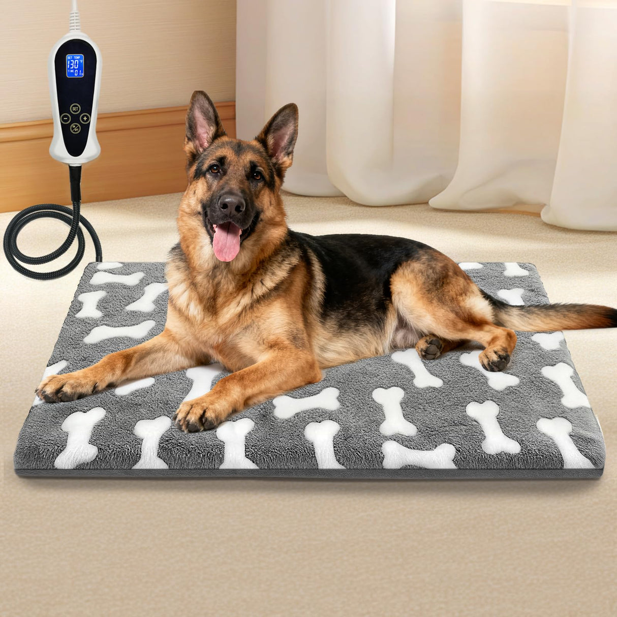 Bestio Large Dog Heating Pad,34x21 in Heated Dog Bed with Constant Heat & Auto Modes,MET&UL Certified Pet Heating Pad with Soothing Warmth,Chew-Resistant Cord,Waterproof Washable Cover-Gray