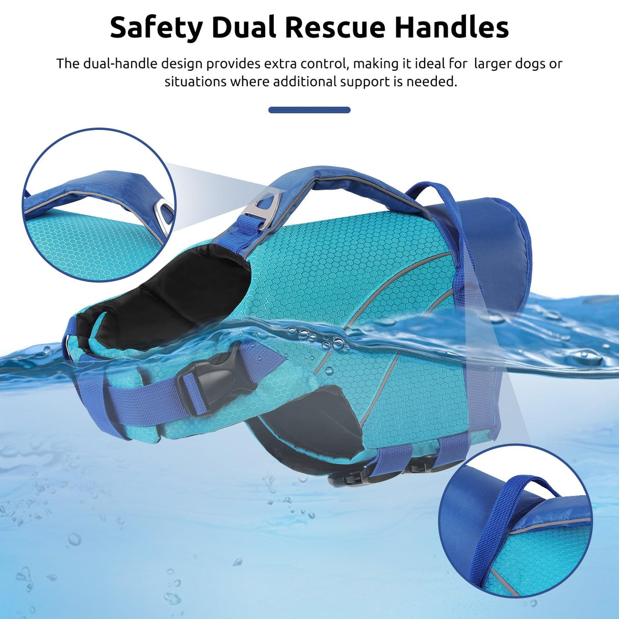 Queenmore Dog Life Jacket Large, Pet Pool Float with Chin Float, Large Dog Life Vest for Swimming, Adjustable Ripstop Pet Life Vest for Water at Pool, Beach, Boating (Blue,XL)