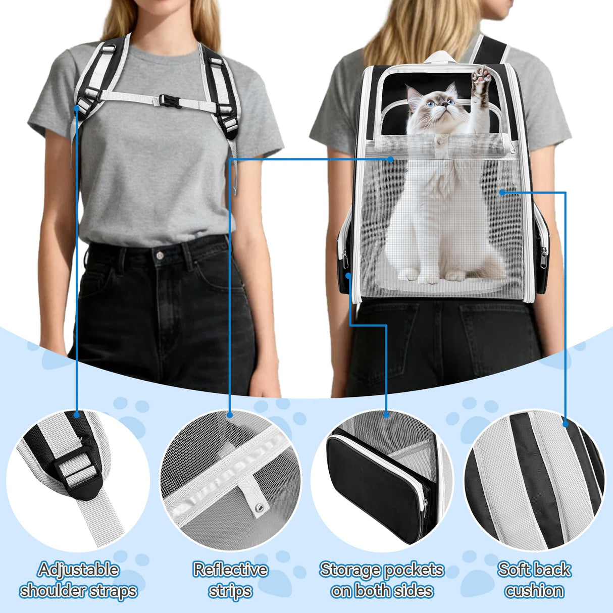 VeluXanipyr Cat Backpack Carrier,Expandable Pet Carrier Backpack for Cat and Small Dogs,for Hiking, Camping and Travelling Use,Collapsible Carrier with Breathable Mesh,Gray