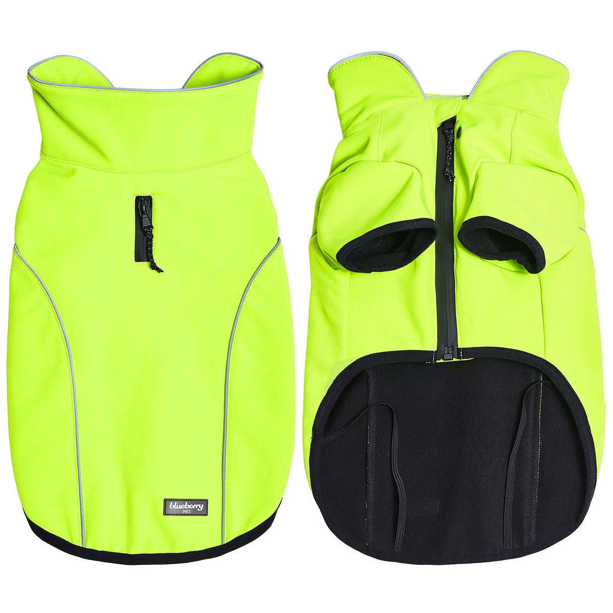 Blueberry Pet Windproof Waterproof Reflective Softshell Dog Jacket, Neon Yellow, Size 16