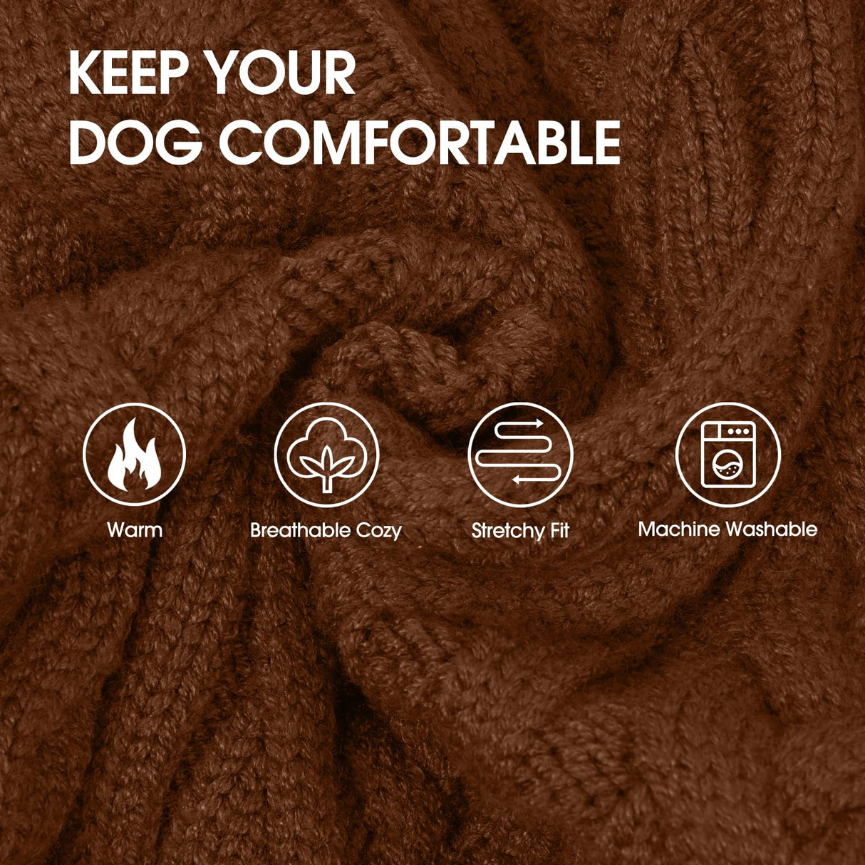 IECOii Girl XXL Dog Sweater Dress, Cozy Cable Knit Dog Sweater for Large Dogs Girl, Caramel,XXLarge, 2XL Pet Pullover Knitted Dress for Winter, Turleneck with Sleeve, Warm Sweaters for Female Pitbull