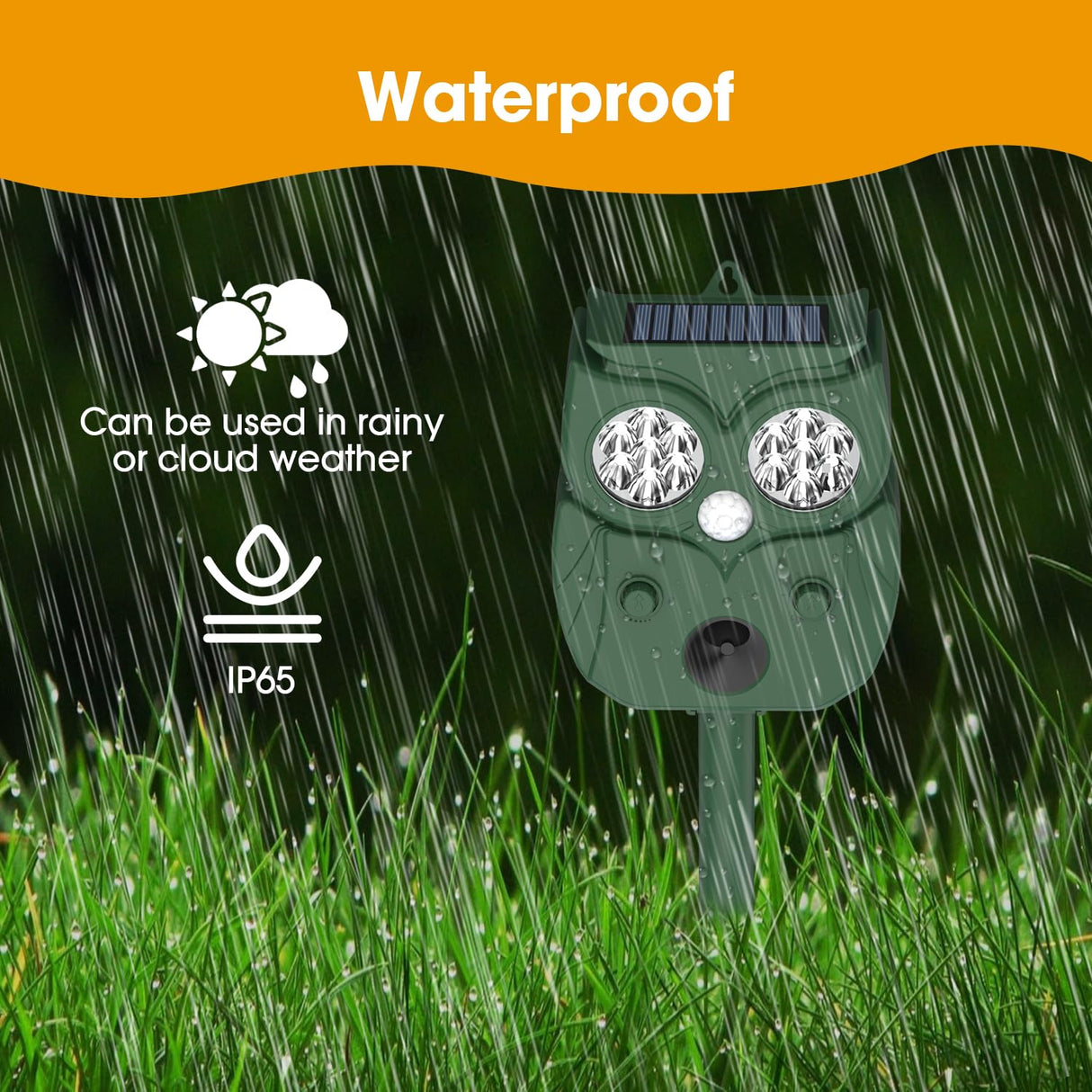 Solar Animal Repeller Waterproof Ultrasonic Animal Repeller Outdoor with Motion Sensor 5 Modes Drive Away Deer, Squirrel, Cat, Coyote, Raccoon