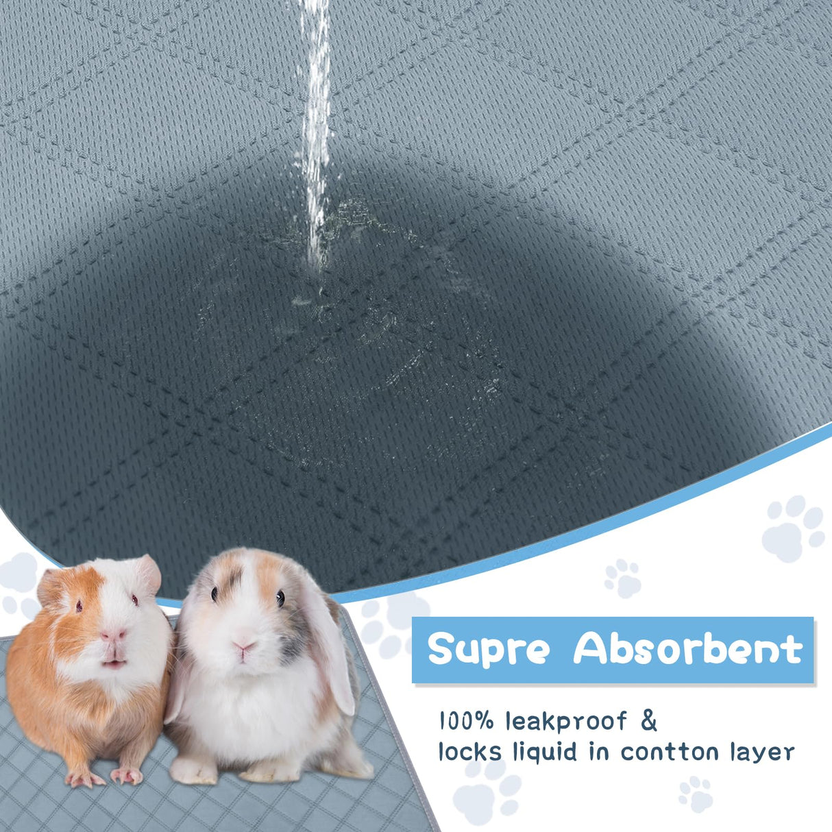 HOBBTREE 6 Packs Washable Guinea Pig Cage Liners, Waterproof Guinea Pig Pee Pads Reusable Absorbent Bedding Anti Slip Mats for Small Animals Bunny Rabbit Hamster (24 x 18in)