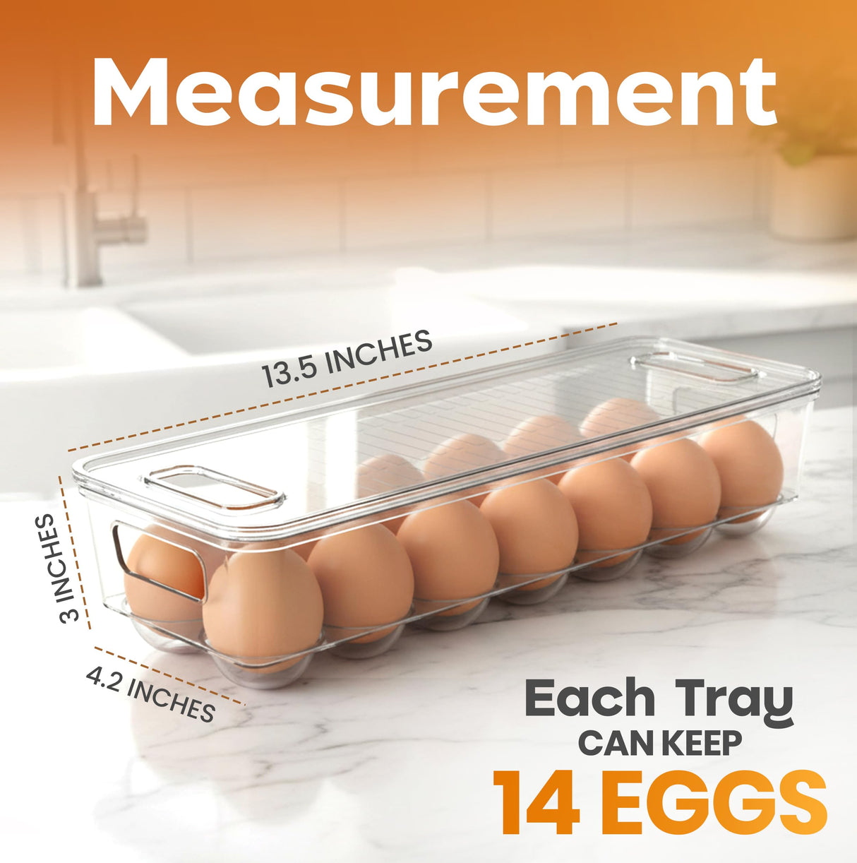 Egg Container With Lid and Handle for Refrigerator Organization- Pack of 2 - Clear Stackable Egg Holder for Kitchen or Pantry Organizers and Storage