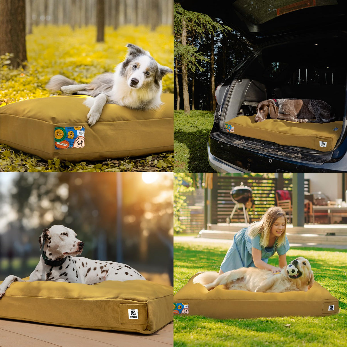 Sytopia 36 Inch Waterproof Canvas Outdoor Dog Bed for Large and Medium Dogs, Washable Removable Cover, Indoor Outdoor Patio Pet Pad, Yellow