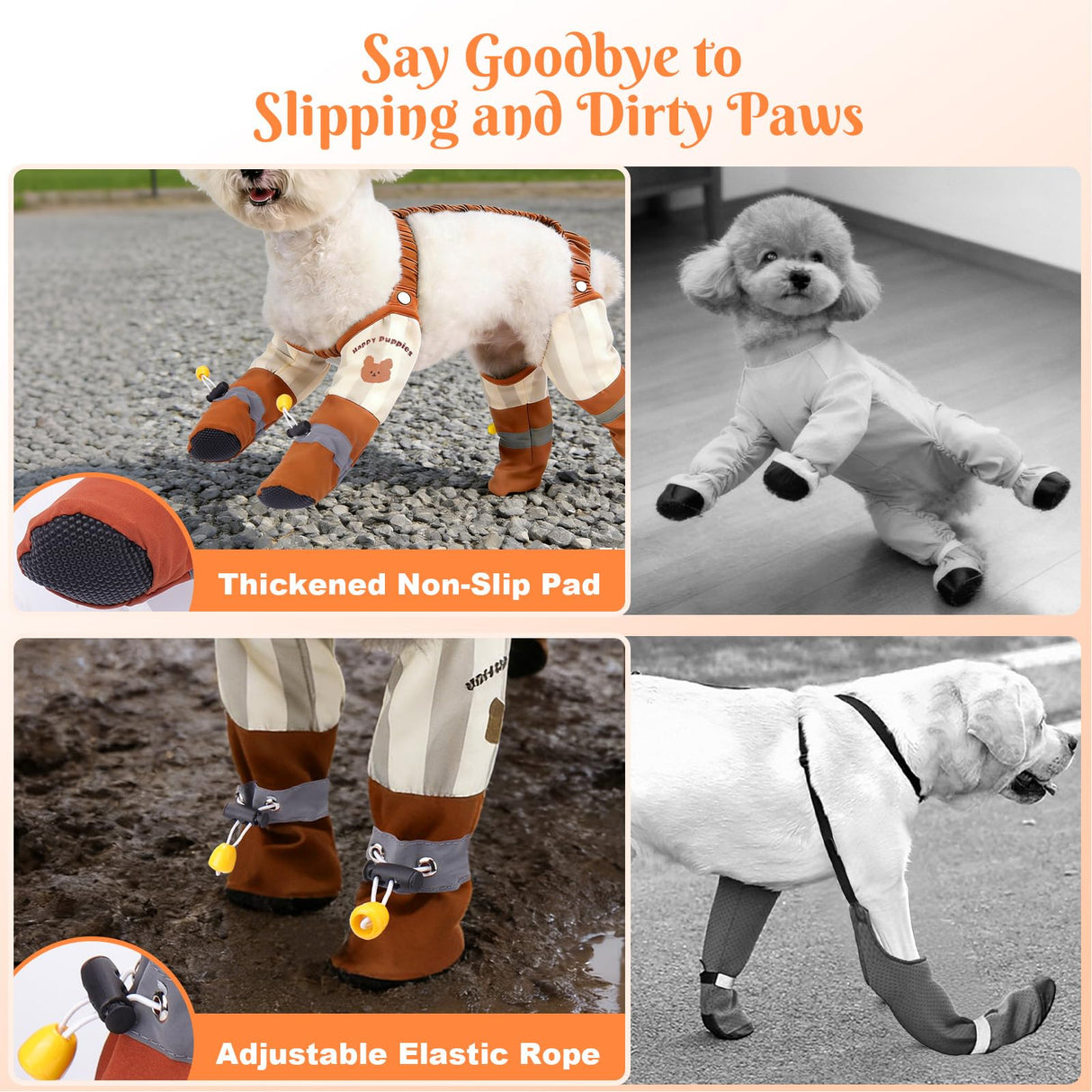 BABORUI Dog Suspender Boots, Waterproof Anti Dust, Dogs Boots with Suspenders Anti-Slip, Reflective Dog Shoes Small Size Dogs for Rain Night Walking