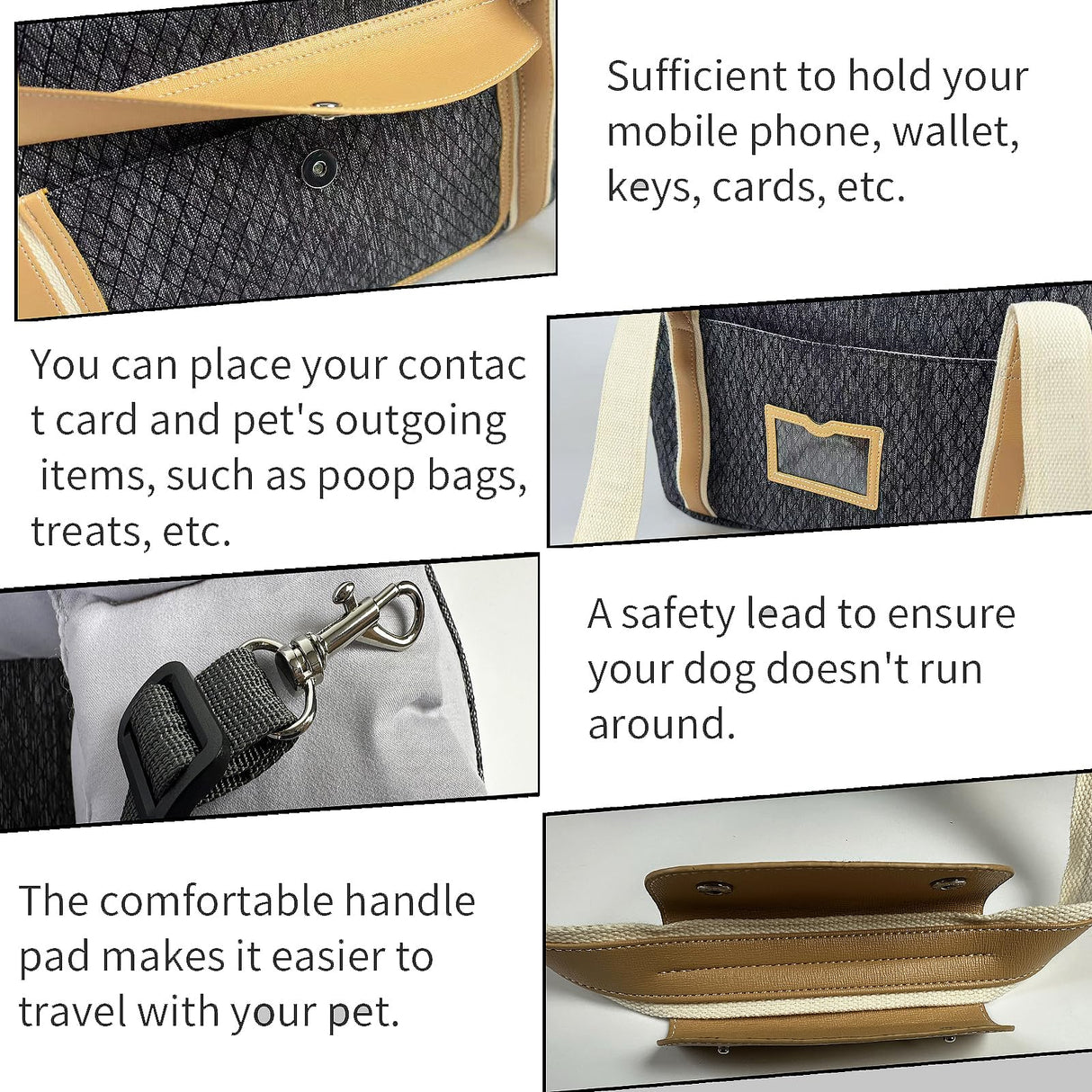 Dog Purse Carrier with Soft Pillows,Dog Tote Bag with Pockets and Secure Harness Clip,17 * 9.5 * 9inches for Small Dogs and Puppies,Outing,Travel,Vet
