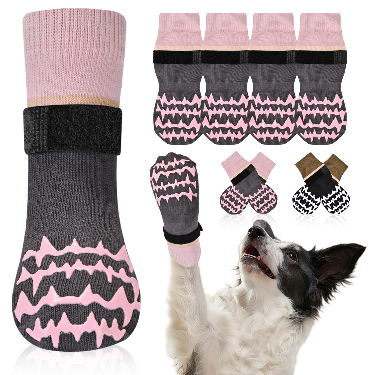 AIEDOULER Anti Slip Dog Socks to Prevent Licking Paws, Double-Sided Grippy Dog Socks for Hardwood Floors, No Twist Paw Protector for Hot/Cold Pavement, Dog Booties for Small Medium Large Senior Dogs