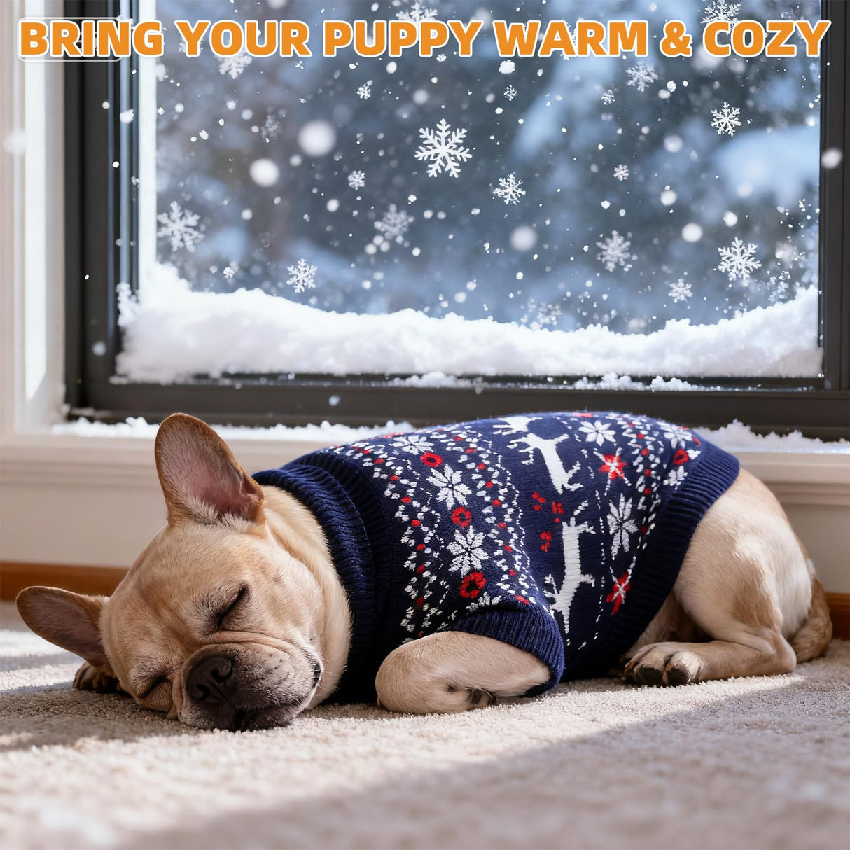 KOOLTAIL Christmas Dog Sweater, Cold Weather Pullover Classic Knitwear, Reindeer Snowflake Pattern Thick Warm Winter Pet Clothes,Cable Knit Sweaters for Small Medium Large Dogs Boy Girl,Navy Blue L/XL