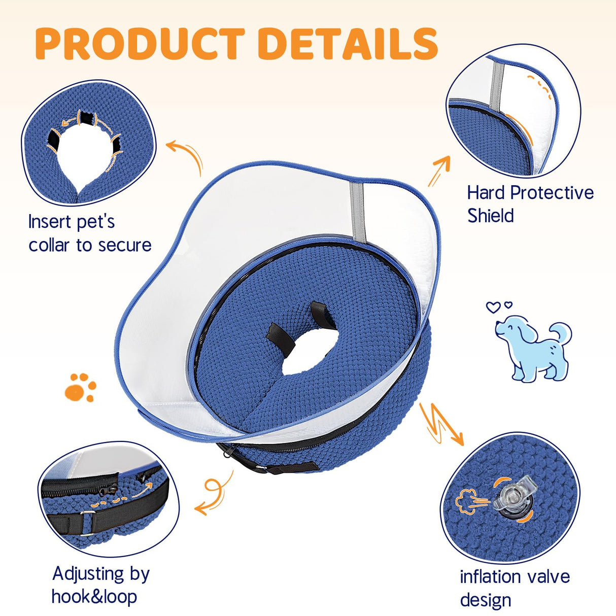 Supet Raised Inflatable Dog Cone Alternative Collars for After Surgery, Dog Donut Collar After Surgery, Soft Pet Cone for Small Medium Large Dogs to Stop Licking