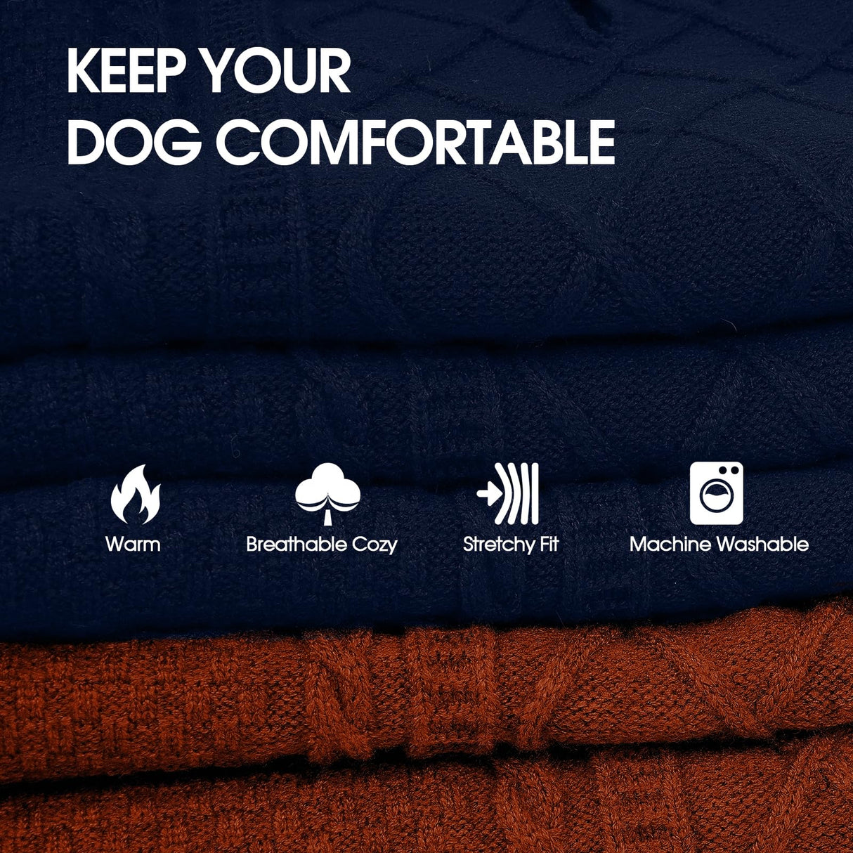 IECOii 2 Pack XXXL Dog Sweater for Large Dogs Girl Boy, Extra Large Dog Sweaters with Foldable Turtleneck, Super Soft & Stretchy Knitwear for Golden Retriever,Labrador, Blue+Brickred, 3XL