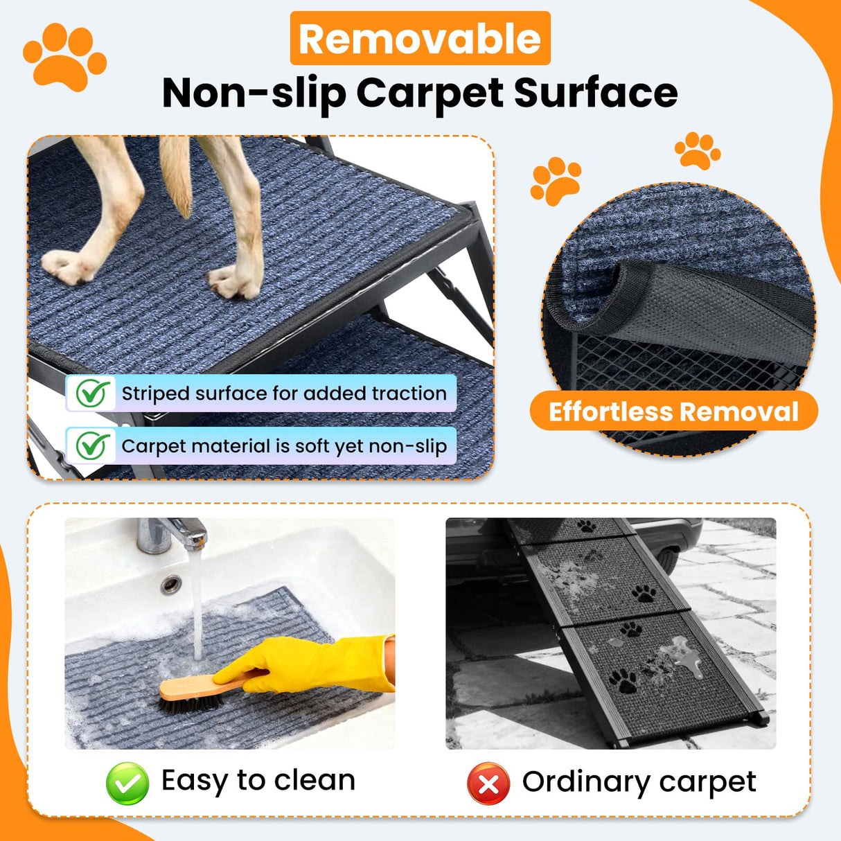 Dog Stairs for Car, 60''x 20'' Extra Wide Stairs for Large Dogs to 250 LBS, Portable Steps with Removable Non-Slip Surface, 4 Steps Foldable Dog Ramp for Car, SUV, High Bed/Couch
