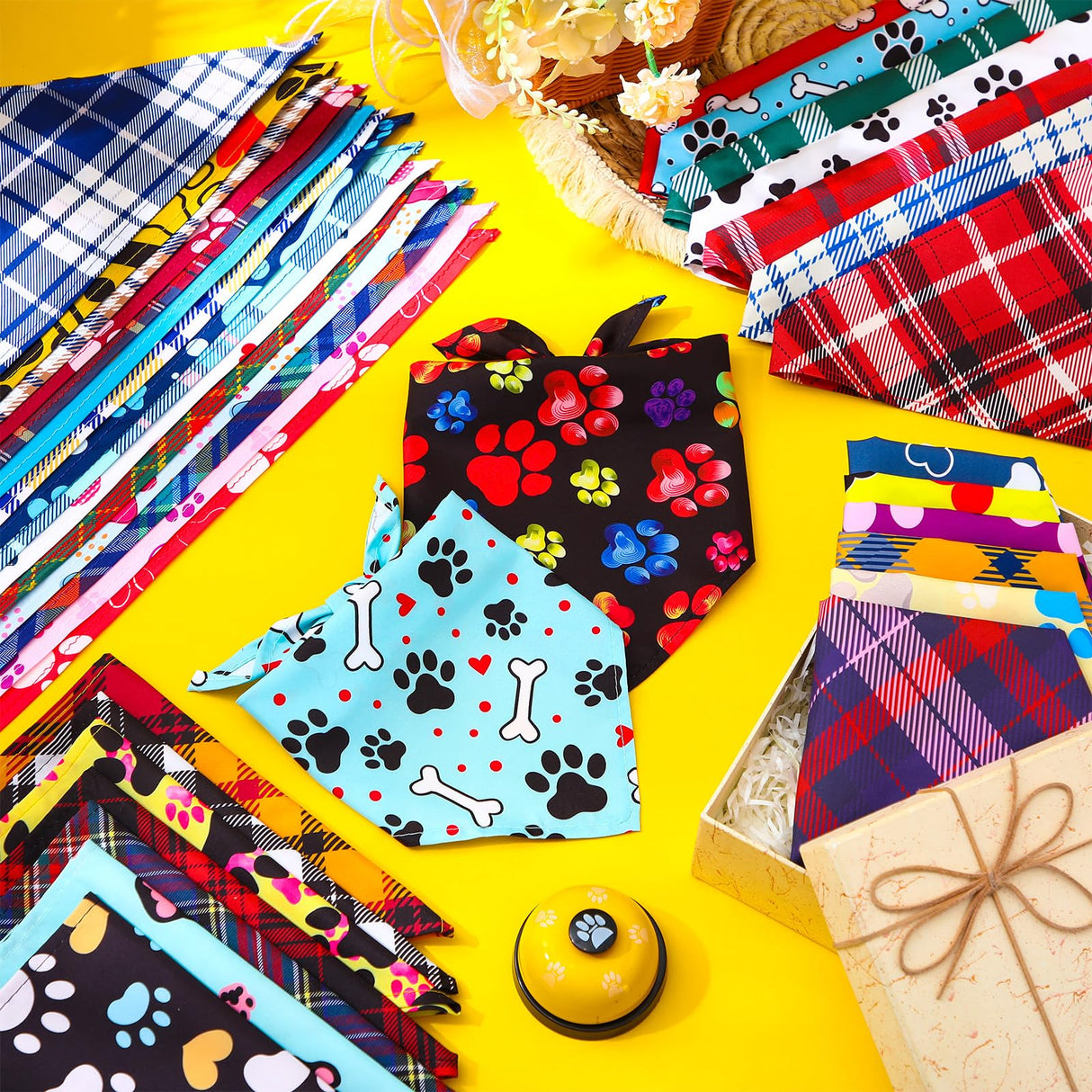Bulyoou 120 Packs Dog Bandanas Bulk Summer Pet Bandanas for Dogs Hawaiian Pet Scarf Bibs Adjustable Washable Kerchief for Large Medieum Small Pet Costume Accessories(Rustic Style)