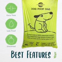 Load image into Gallery viewer, moonygreen Certified Compostable Dog Poop Bag Rolls, Landfill friendly Doggie Poop Bags, Vegetable-Based, ASTM D6400, Unscented, Extra Thick, Leak Proof, Size 9 x 13 Inches, Refills 240 Counts
