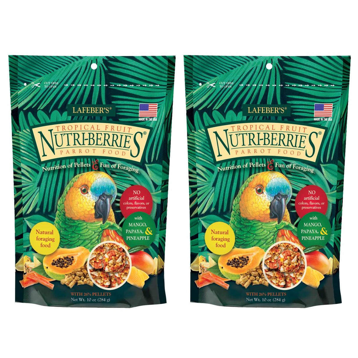 LAFEBER'S Tropical Fruit Nutri-Berries Pet Bird Food, Made with Non-GMO and Human-Grade Ingredients, for Parrots (10 oz Pack of 2)