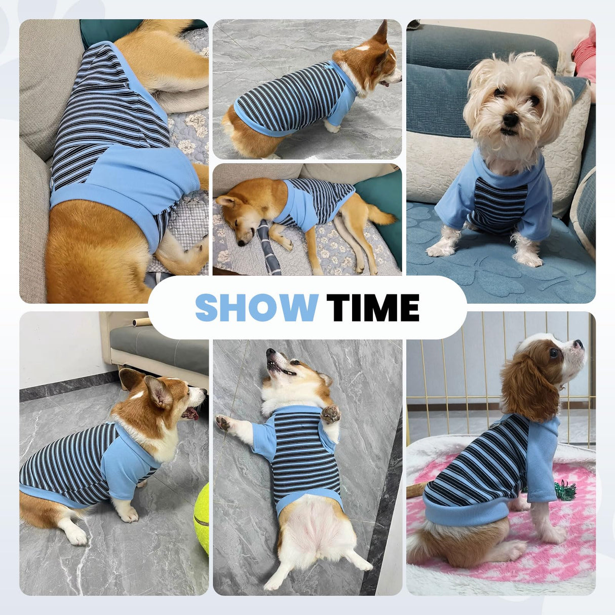 Fleece Dog T-Shirt with Leash Ring Lightweight Stretchy Dogs Clothes Striped Short Sleeves Pet Sweatshirt Soft Dog Shirts for Large Dogs Border Collie,Golden Retriever,Doberman(Blue,6X-Large)