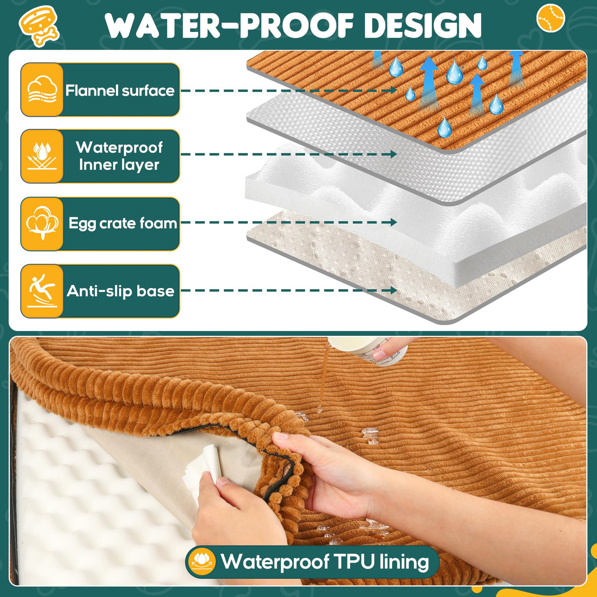 Dog Car Bed, Non-Slip Backseat Extender Pet Mat, Removable Washable Dog Bed for SUVs, Sedans & Trucks, Anti-Slip Travel Bed for Dogs, Easy Clean & Scratch-Proof & Comfort Brown (50"Γ24.6")