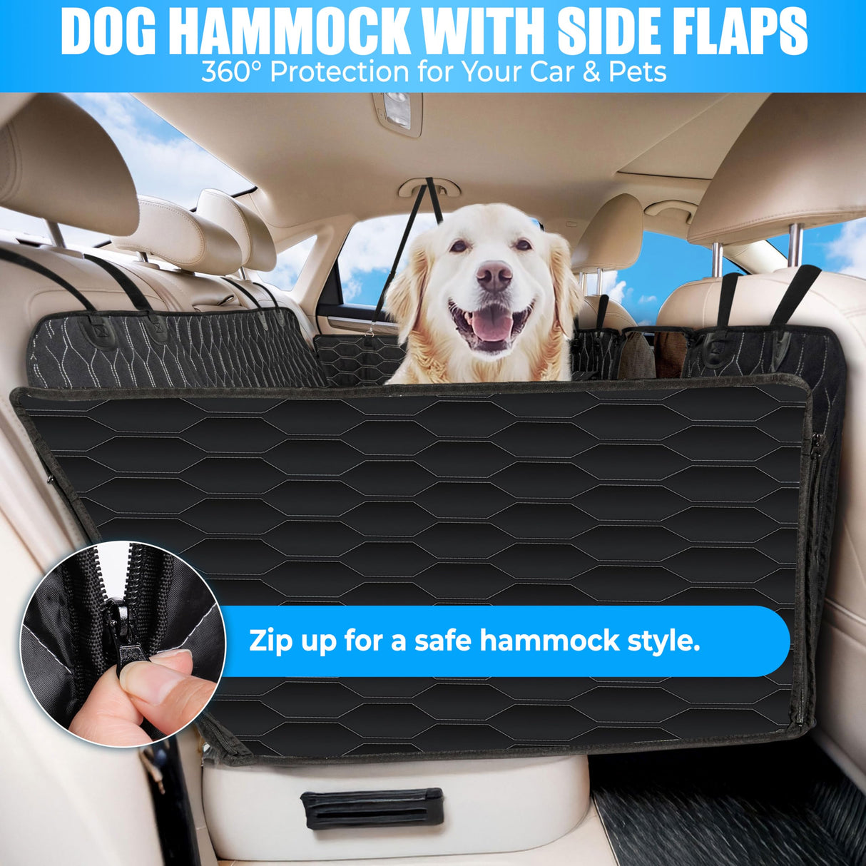 Marzel Goods Dog Back Seat Cover Hard Bottom - Holds 400lbs - Waterproof Dog Hammock for Car - 40% Extra Space - Car, SUV & Truck Universal Size - Pet Seat Cover for Back Seat - Seat & Door Protector