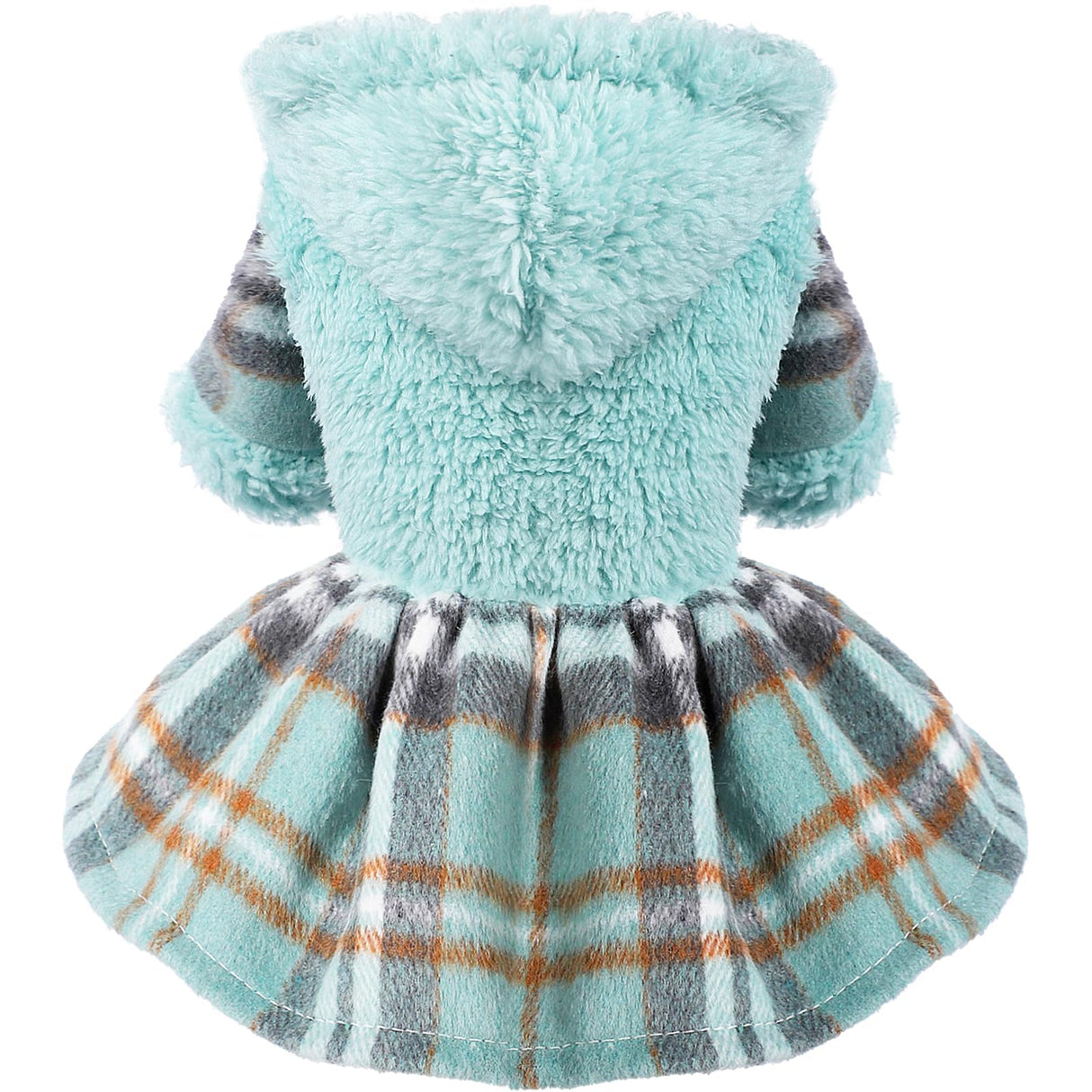 Winter Dog Dress, Cute Warm Fleece Dog Hooded Sweater, for Small Dogs Girl, Pink Plaid Puppy Dresses Clothes for Chihuahua Yorkie,Cat Apparel (Small, Blue)