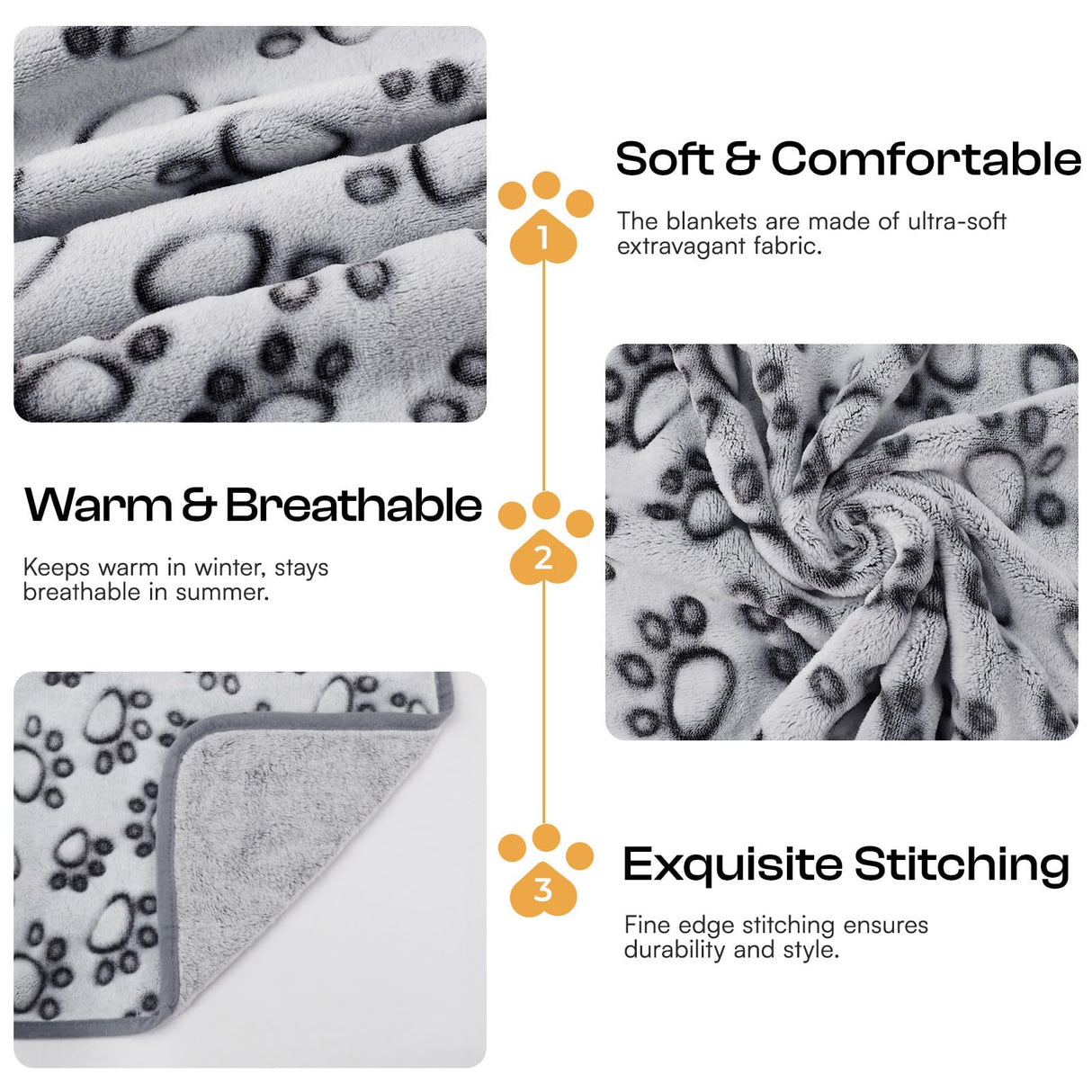 Luciphia 1 Pack 3 Blankets Fluffy Premium Fleece Pet Blanket Flannel Paw Printed Throw for Dog Cat Grey Paw Large(41"x31",Pack of 3)