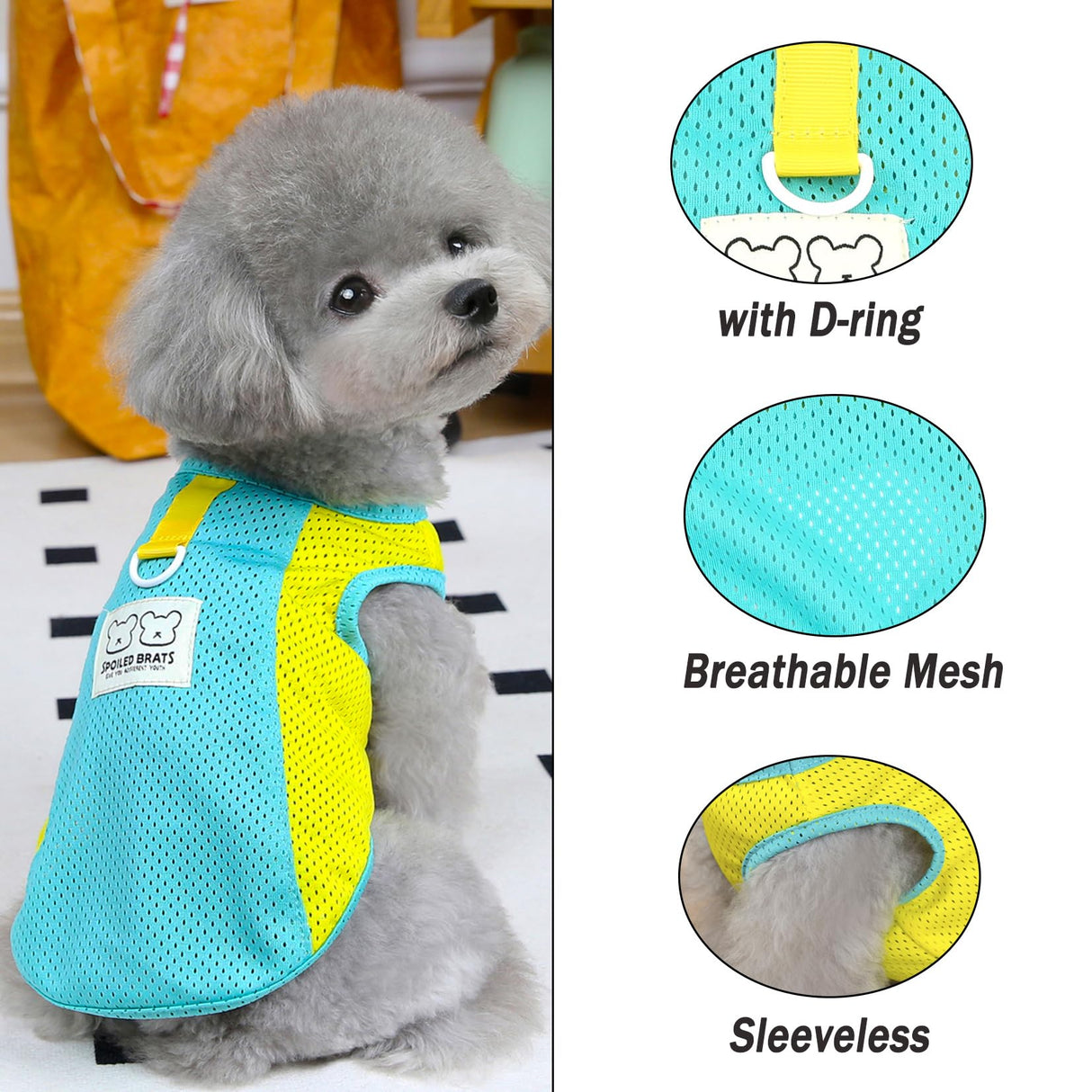 PAIDEFUL Breathable Mesh T-Shirt for Small Dogs Summer Doggie Cool Vest Soft Lightweight Puppy Tee Shirts Sleeveless Pet Tank Top Sweatshirts Cozy Chihuahua Clothes Cat Apparel D-Ring,Green,L