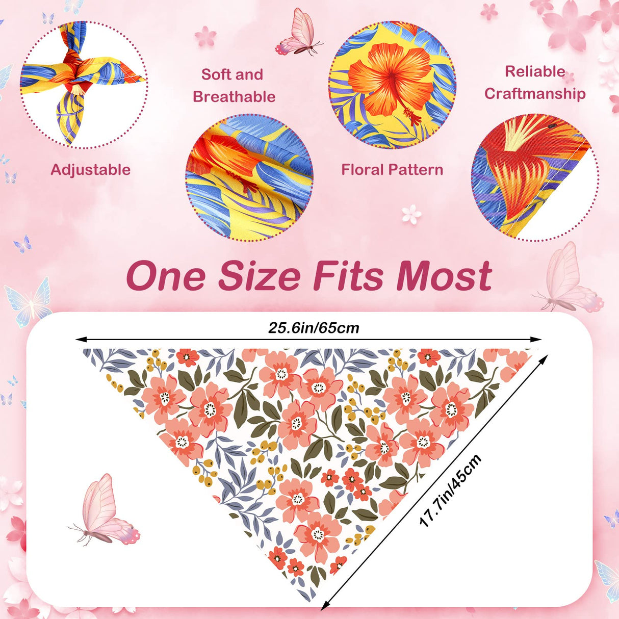 Sweetude 50 Pcs Dog Bandanas Bulk Floral Pattern Triangle Scarf Adjustable Washable Bandana Bibs for Small Medium Large Dogs Pets