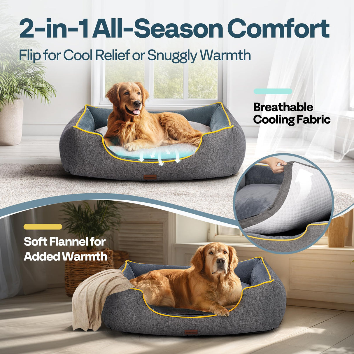 MellowMates Orthopedic Dog Bed for Extra Large Dogs with Removable Washable Cover - XL Dog Couch Sofa with Waterproof Lining & Non-Slip Base, Double-Sided Comfort Pet Bed, 44", Grey