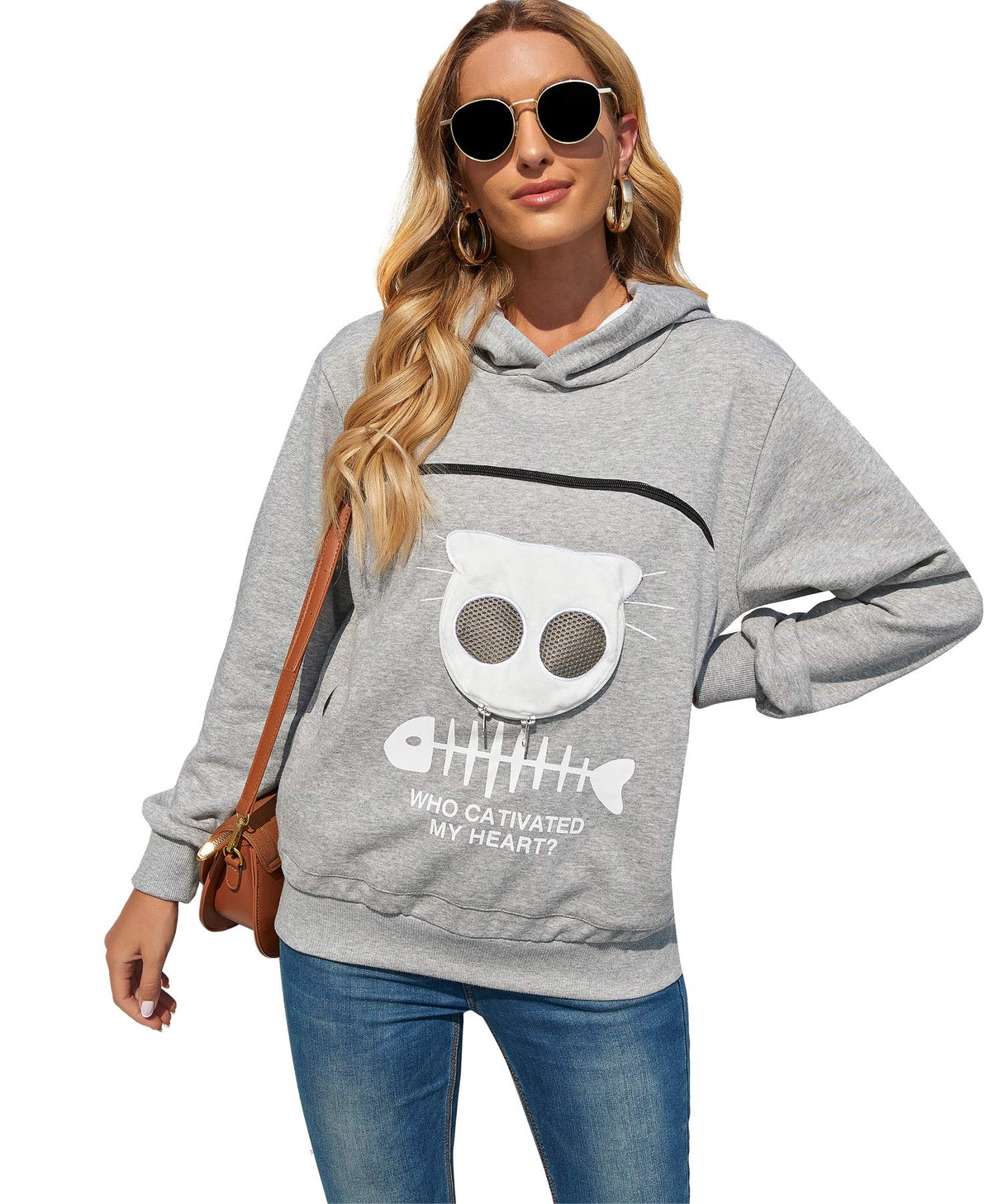 BOMBAXCEIBA Cat Dog Carrier Sweater Puppy Kitten Pouch Hoodies Kitty Carrying Kangaroo Sweatshirt (Gray,M)