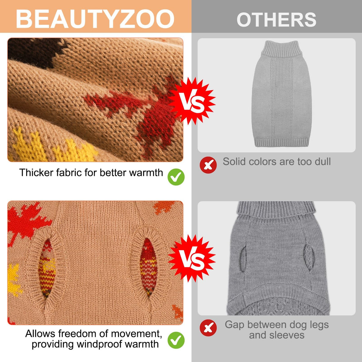 BEAUTYZOO Fall Sweater - Small Dog Sweaters for Girls & Boys, Turtleneck Knitwear in Cold Weather, Maple Leaf Cable Knit Puppy Pullover, Pet Apparel (Khaki, M)