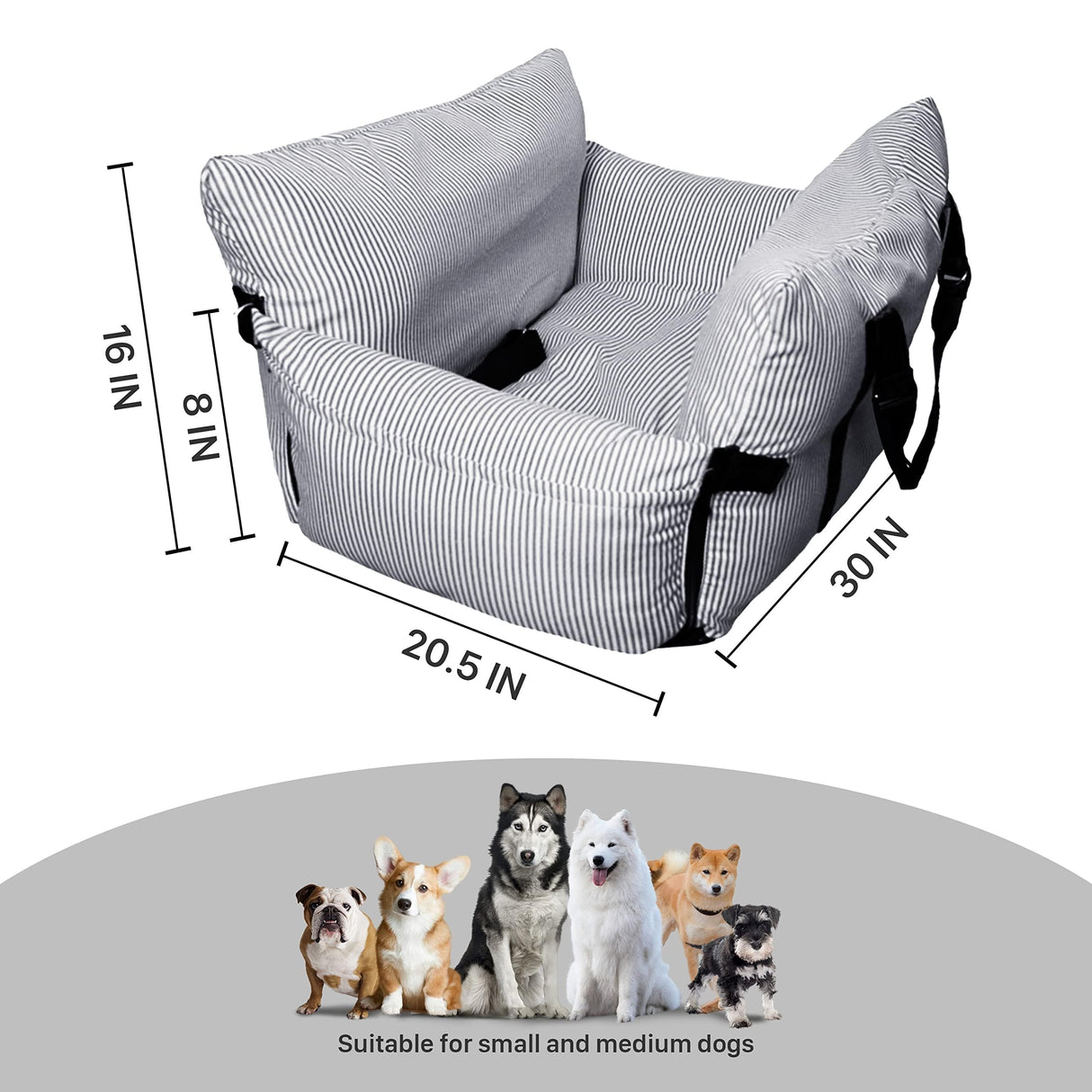 BNCKTRD Dog Car Seat for Medium Dogs Under 60 lbs Pet,2 in 1 Booster Seats Dog Bed for Car and Home Safety Travel Carrier with 2 Pockets, Blau Stripes