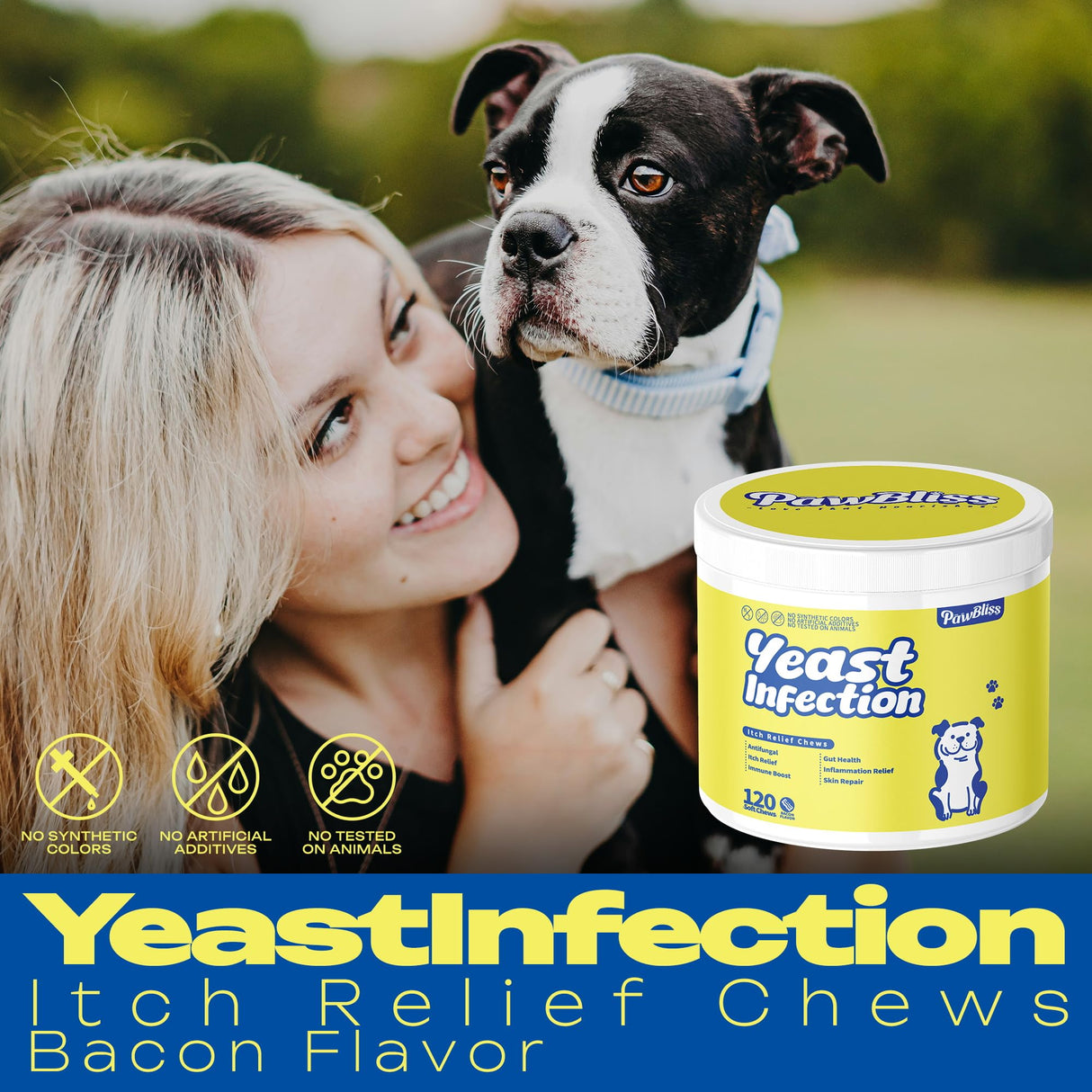 Yeast-Infection-Treatment for Dogs – Soothing Itchy Skin, Ears & Paws – Natural Relief with Omega-3, Collagen, PAU D’Arco & Apple Cider Vinegar – Dog Yeast-Infection Support Chews