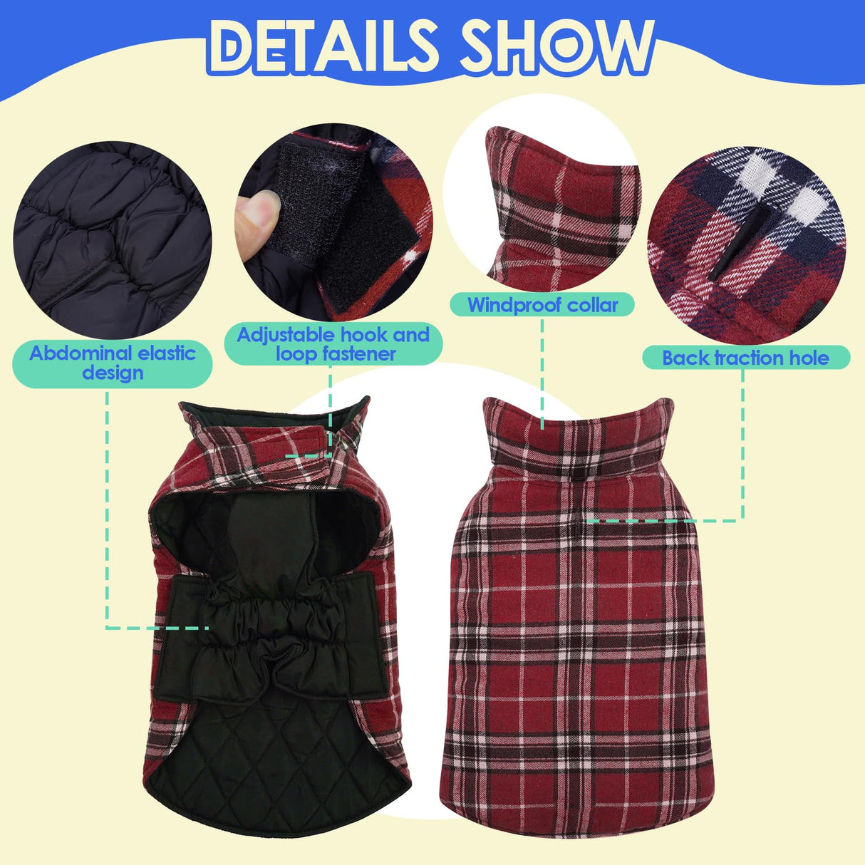 MIGOHI Dog Jackets for Winter, Windproof Waterproof Reversible Dog Coat for Cold Weather, British Style Plaid Warm Dogs Vest for Small Dogs, Red M