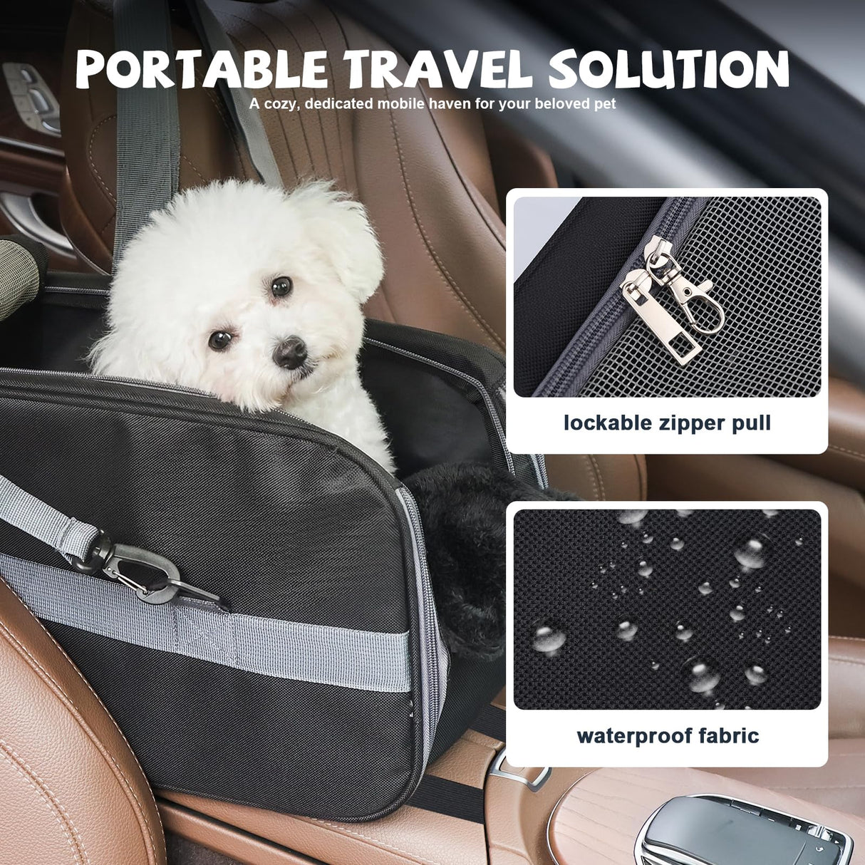 RUONARIER Center Console Dog Car Seat for Small Dogs,Dog Booster Car Seat with Safety Belt and Pockets,Portable Pet Armrest for Puppy Cat Under 13 lbs (Black)