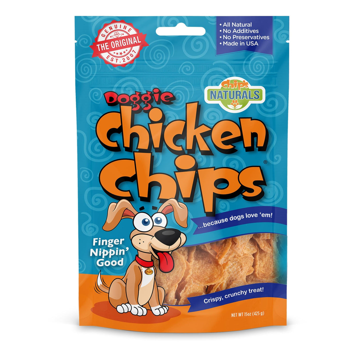 Chip's Naturals Doggie Chicken Chips Large 15 oz All Natural High Protein Low Calorie Healthy Dog Treats, Grain Free Gluten Free USDA Inspected & Approved Chicken Treat for Dogs, Pet Supplies