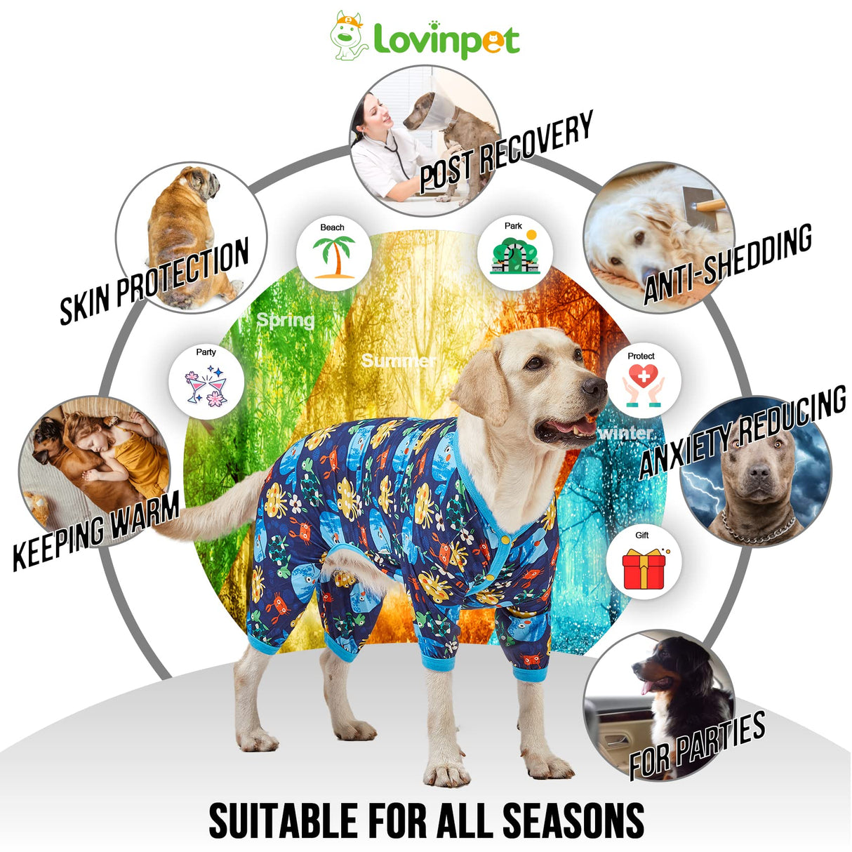 LovinPet Pajamas for Large Dogs, Lightweight Stretch Knit Pullover Dog Shirt, Marine Life Print, Pet Pajamas for Dogs, Large Breed Dog Jammie, PJ's for Pitbulls, Pet PJ's, 2XL