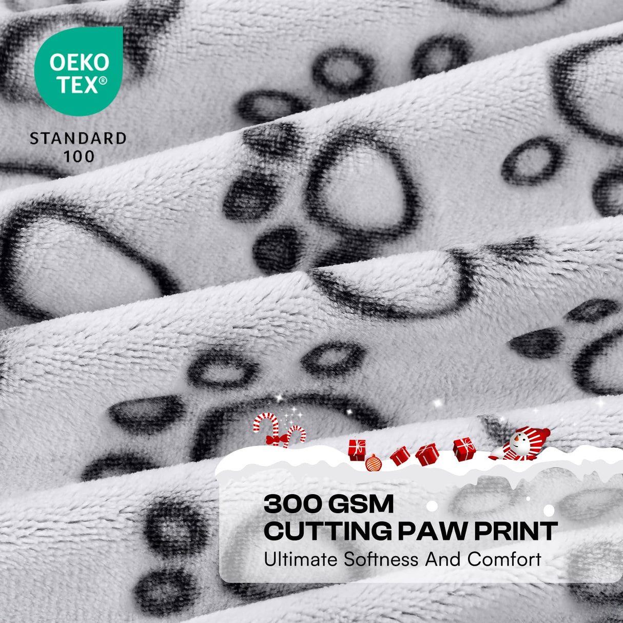 Luciphia Premium Soft Dog Blanket for Small Medium Large Dogs Washable 300GSM Fluffy Warm Fleece Puppy Cat Paw Print Pet Flannel Pcs2 Grey Paw XL(57"x40")