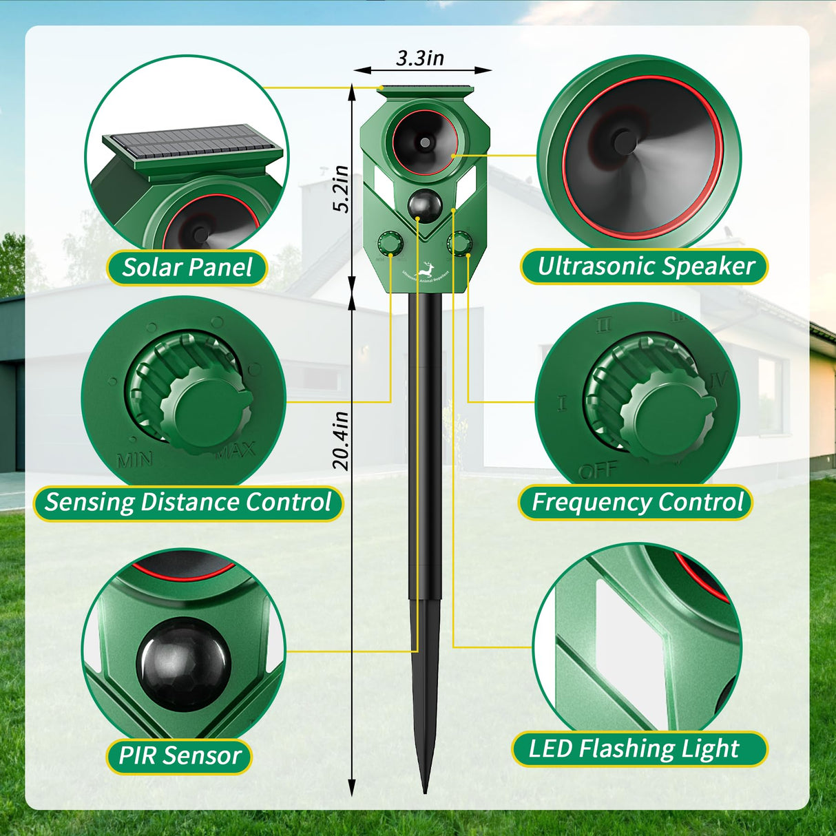 Peepst Solar-Powered Ultrasonic Animal Repellent with Motion Sensor, Perfect for Outdoor Yards, Deer Repellent Device with LED Flashing Lights, Effective to Repel Deer, Coyotes, Raccoons, and Cats