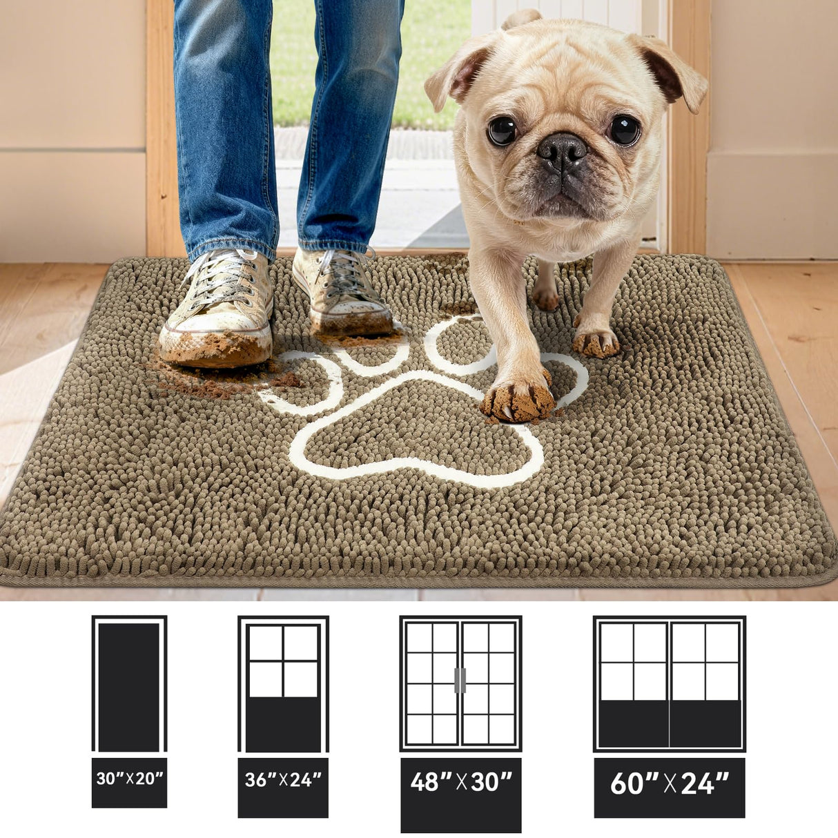 Bcoimo Super Absorbent Dog Door Mat, 36"*24" Anti Slip Mat for Muddy Paws, Pet Rugs for Dirty Paws Washable That Absorbs Moisture and Dirt, for Dog Cage and Pet Resting Carpet