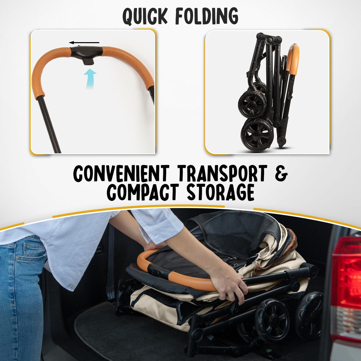 Double Pet Stroller with Detachable Carriers - Ideal for 2 Dogs or Cats - Compact & Convenient Design - Easy Assembly Double Dog Stroller - Cosmic Beige