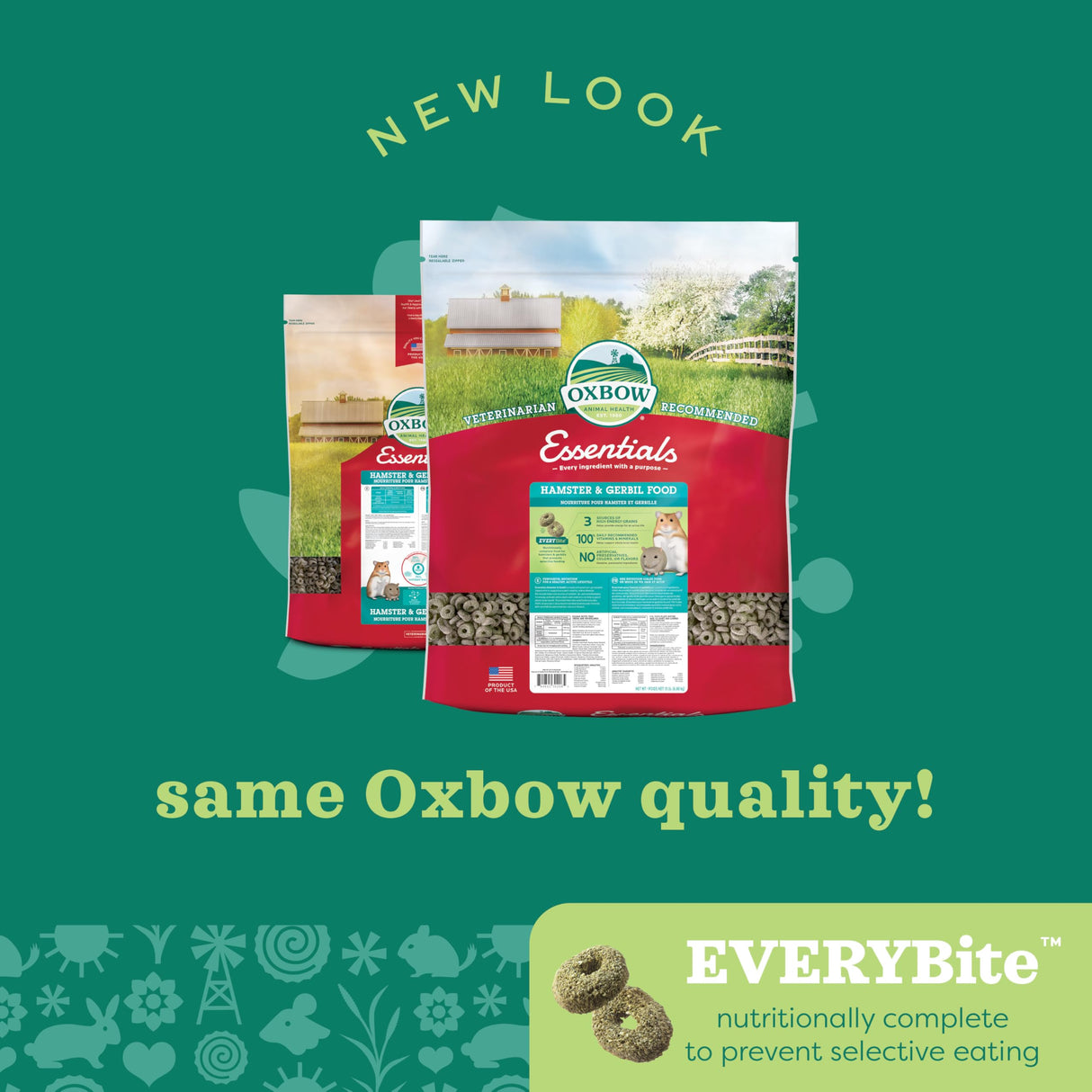 Oxbow Essentials Hamster and Gerbil Food – Complete Daily Diet with Vitamins & Minerals, High-Fiber Uniform Pellets for Balanced Nutrition, Vet-Formulated Small Animal Food, 15 lb, Made in USA