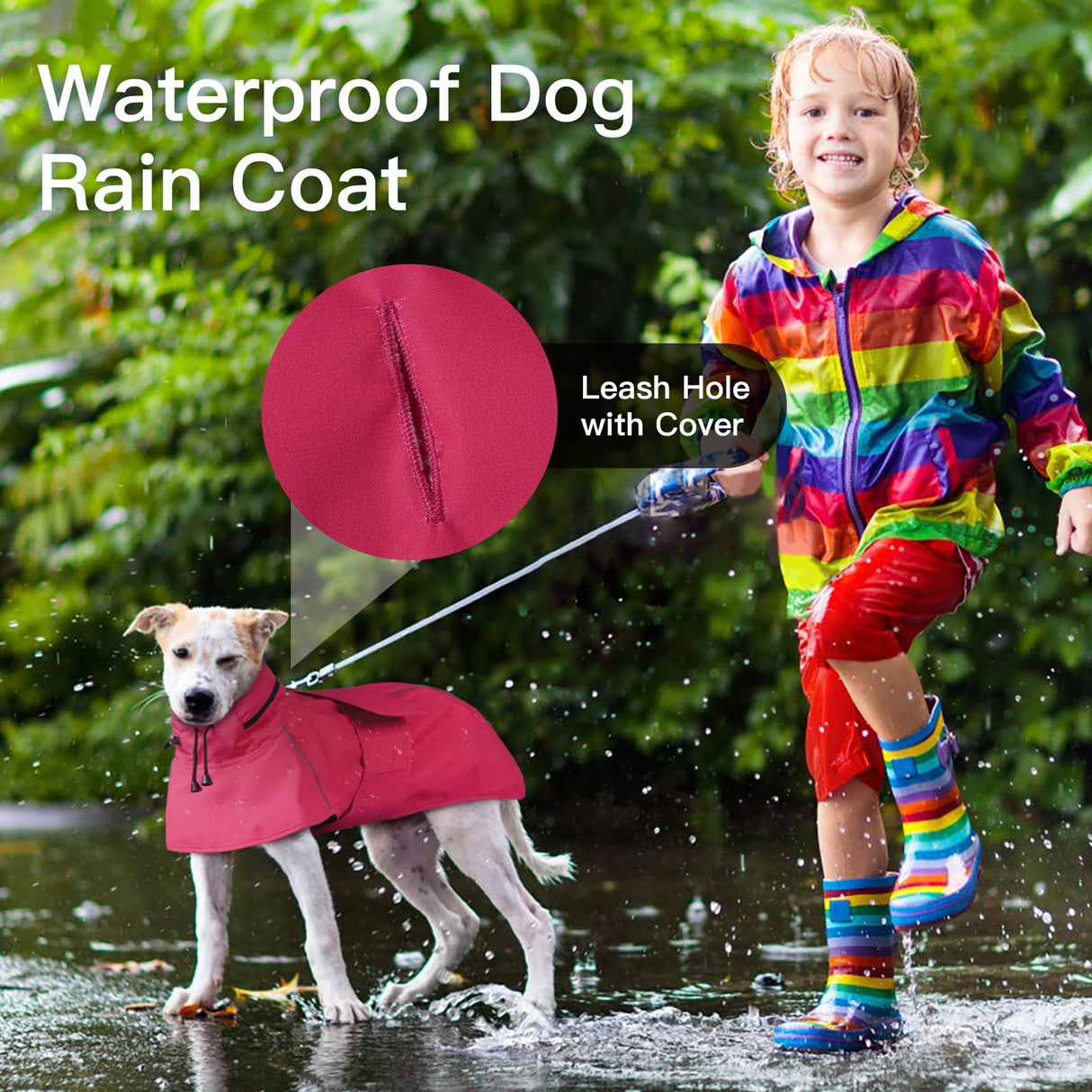 Dog Raincoat Waterproof , Reflective Adjustable Rain Jacket with Leash Hole, Convertible Hood/Collar Rain Coat for Dogs Poncho Breathable Lightweight (Neon Pink, XL)