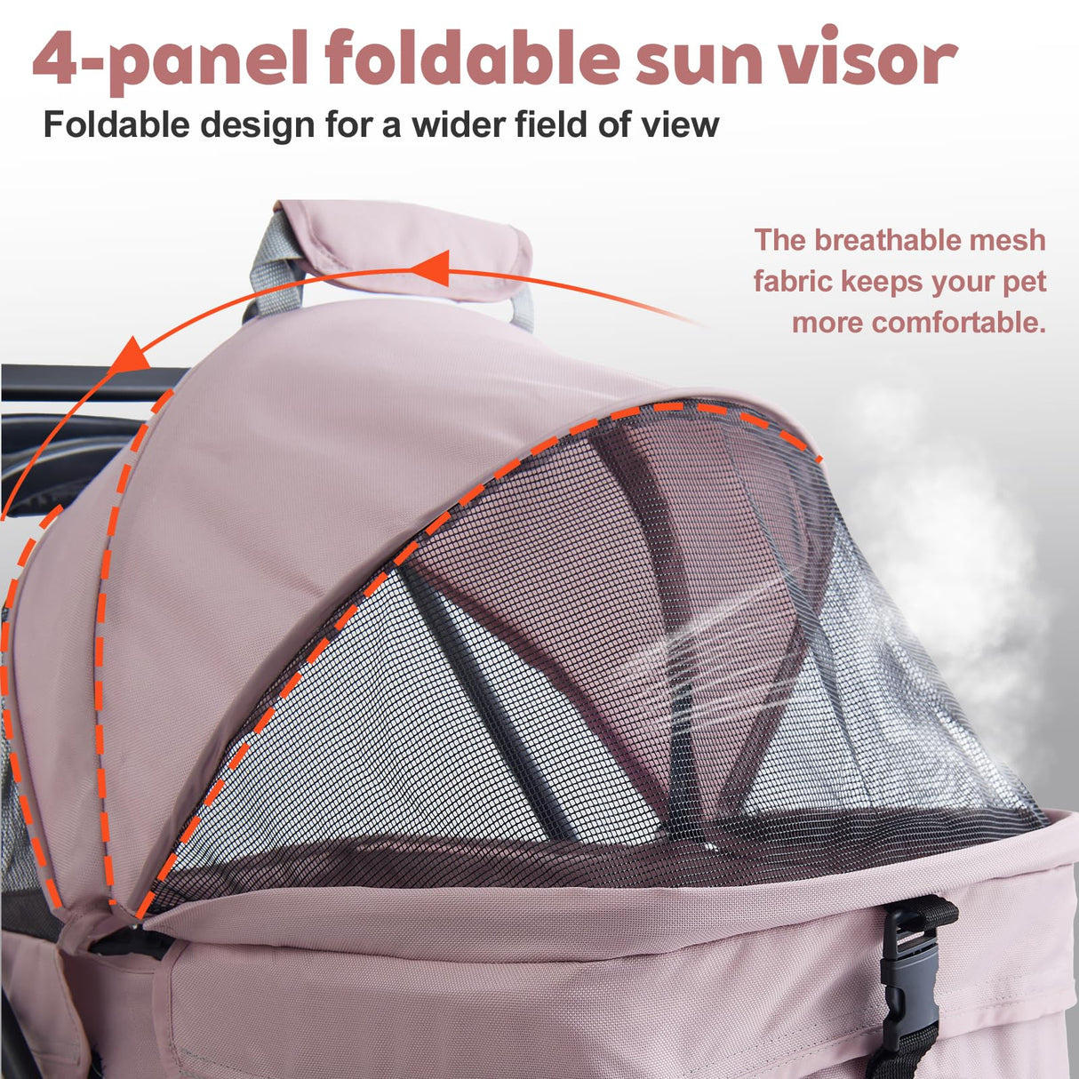 4 Wheels Pink Foldable Pet Stroller with Storage Basket, Cup Holder & Breathable Mesh for Small/Medium Dogs and Cats