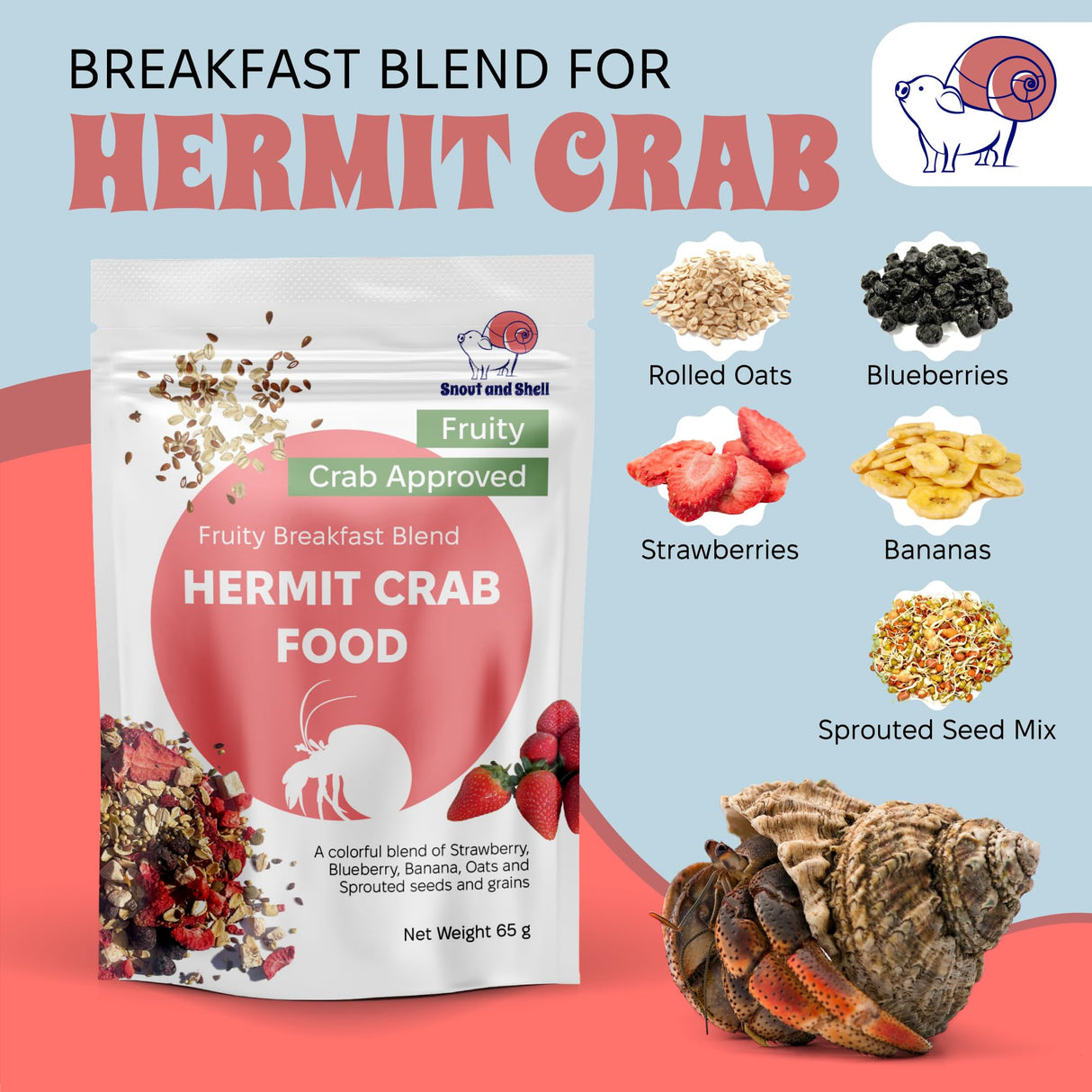Snout and Shell Hermit Crab Food Bundle (Farm and Meadow, Fruity Breakfast Blend, Crabby Bug Blend, Greensand)