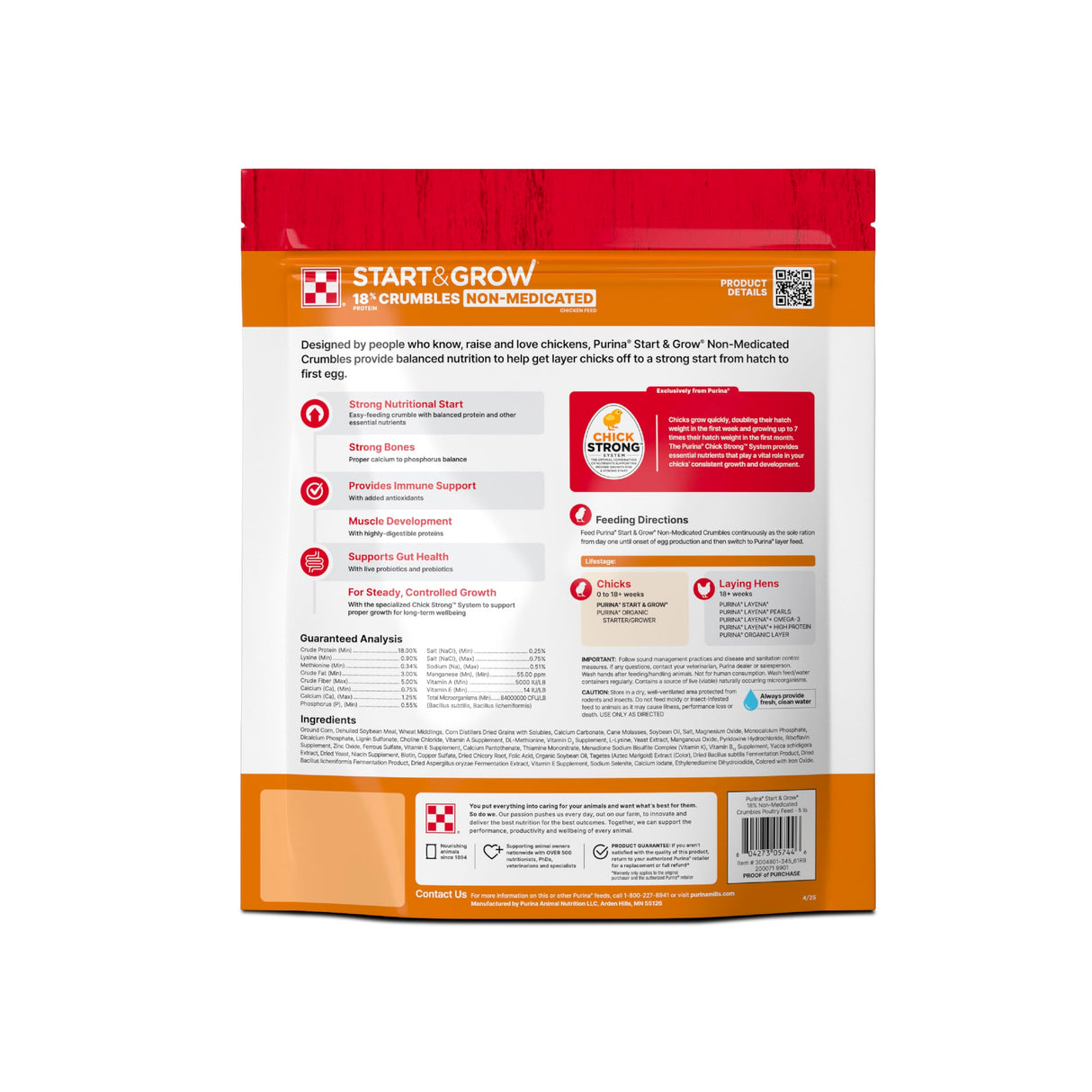 Purina Start and Grow | Non-Medicated Chick Feed Crumbles | Nutritionally Complete - 5 Pound (5 lb) Bag