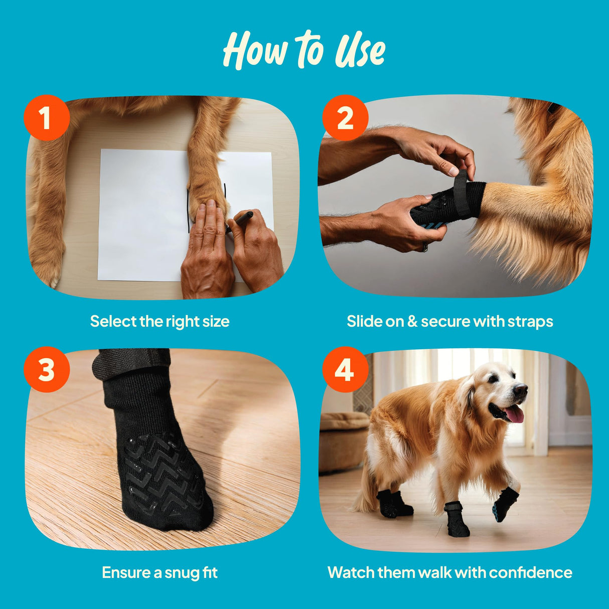 Steady Paws Anti-Slip Socks for Dogs - Breathable & Washable Non Slip Grippy Socks, Rubberized Paw & Adjustable Strap, Secure Fit to Prevent Slipping, Paw Protection for Senior Dogs, 4 Pack (Size XL)