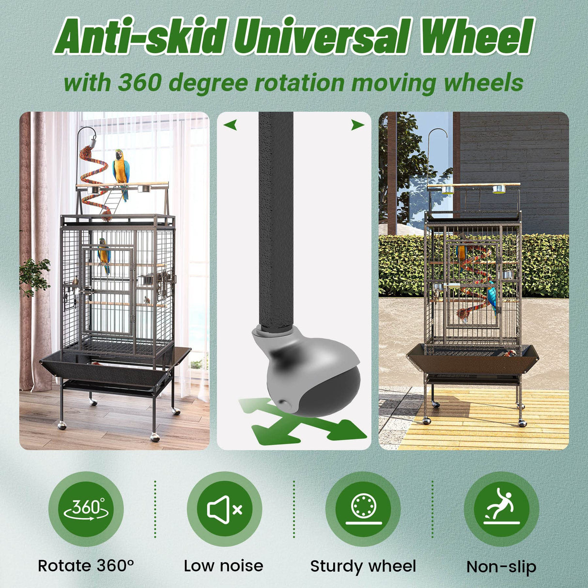 82 Inch Bird Cage, BOINN Bird Flight Cages with Rolling Stand & Bottom Tray, Wrought Iron Parrot Cage with PlayTop for Parakeet, Lovebirds, Ringneck, Cockatiels